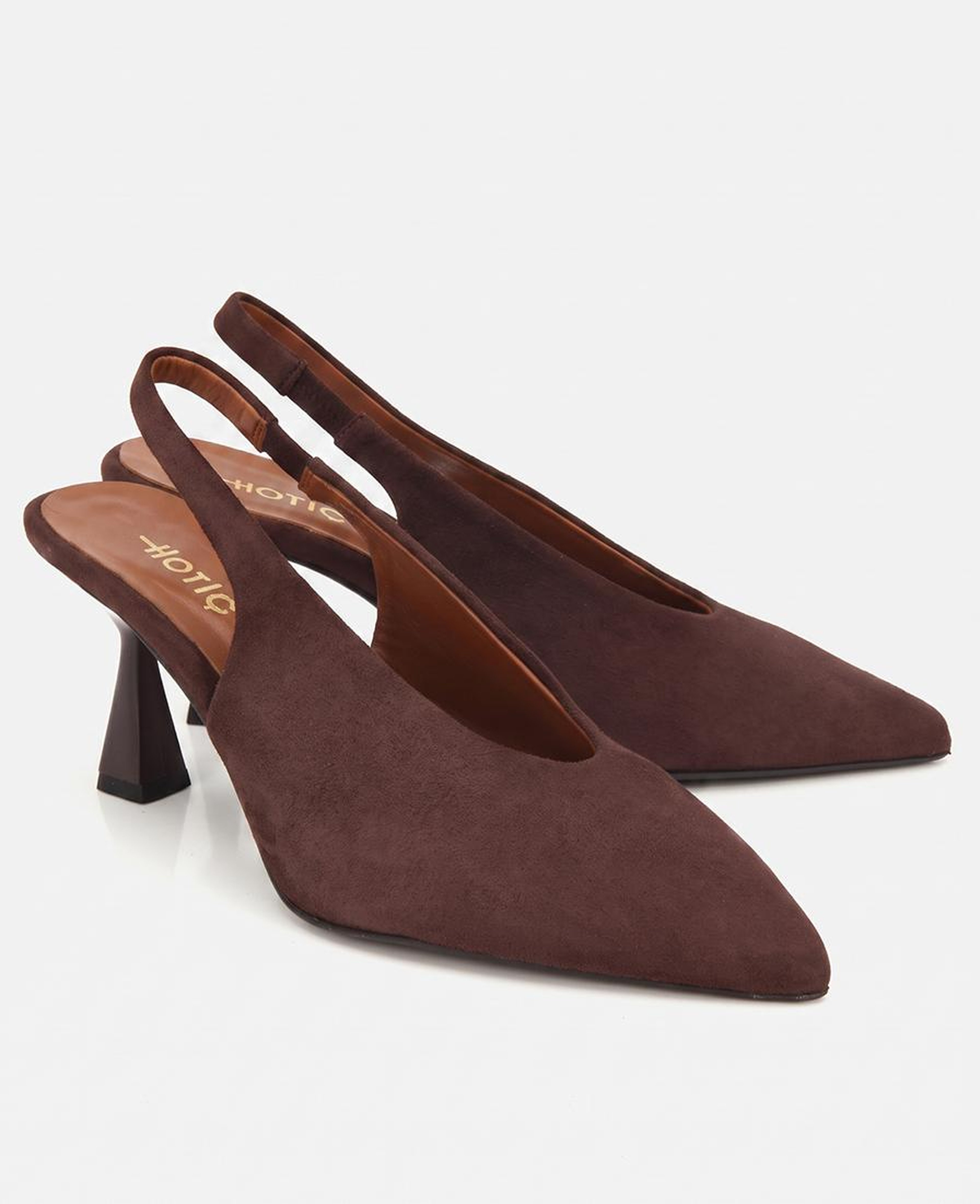 Kadın Süet Deri Kahverengi Yumuşak Dokulu Kısa Topuklu Stiletto