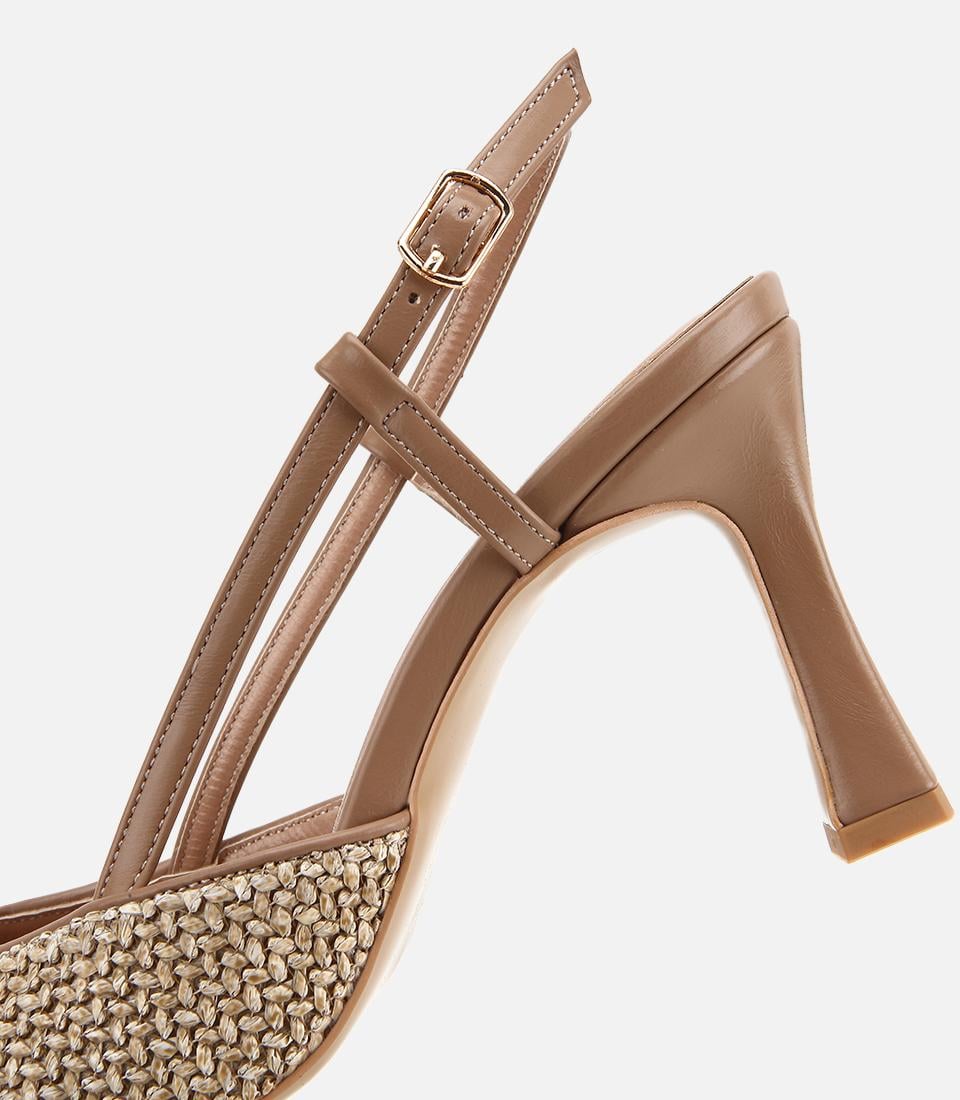 Kadın Vizon Hasır Detaylı Tokalı Kısa Topuklu Stiletto