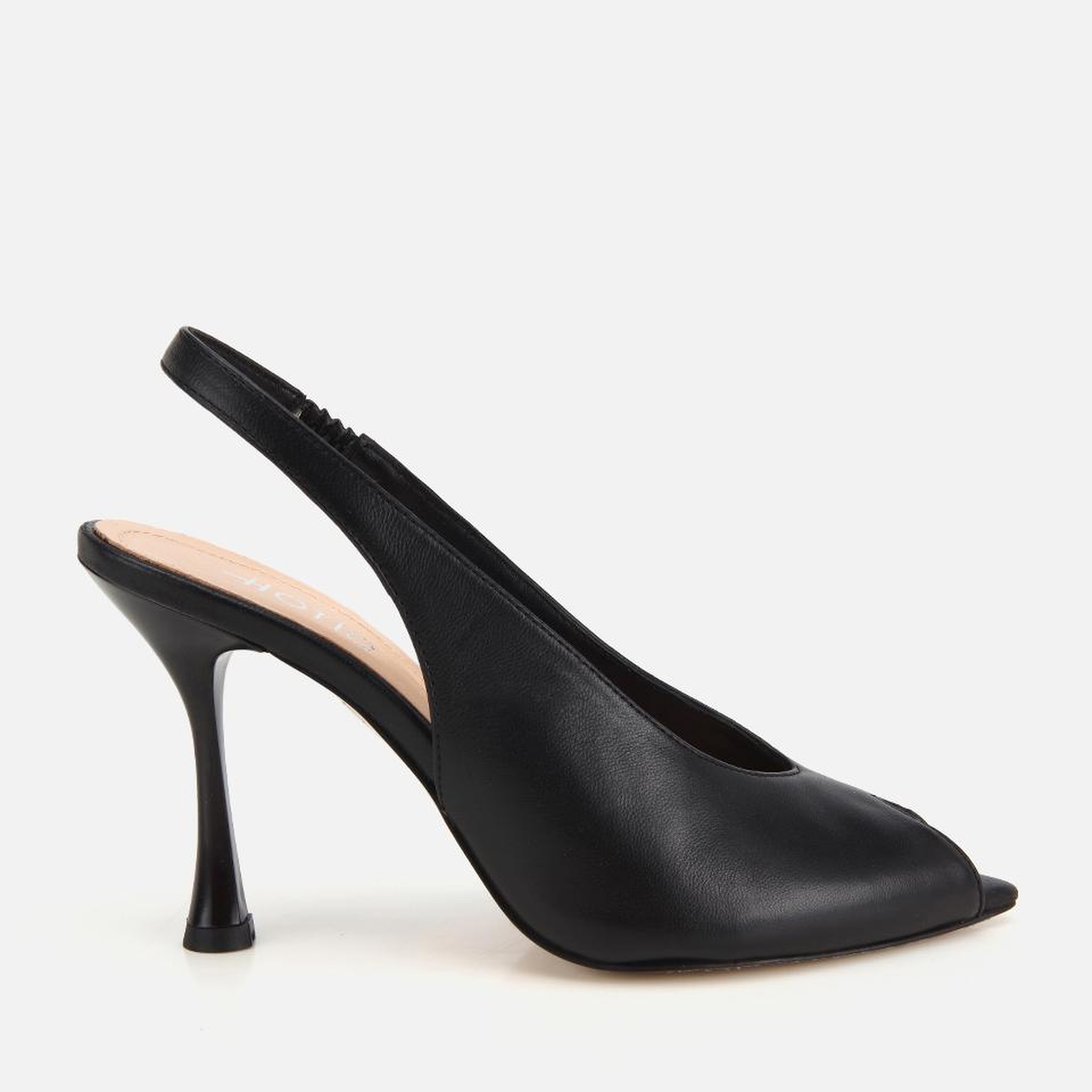 Kadın Deri Siyah Burnu Açık İnce Topuklu Sandalet