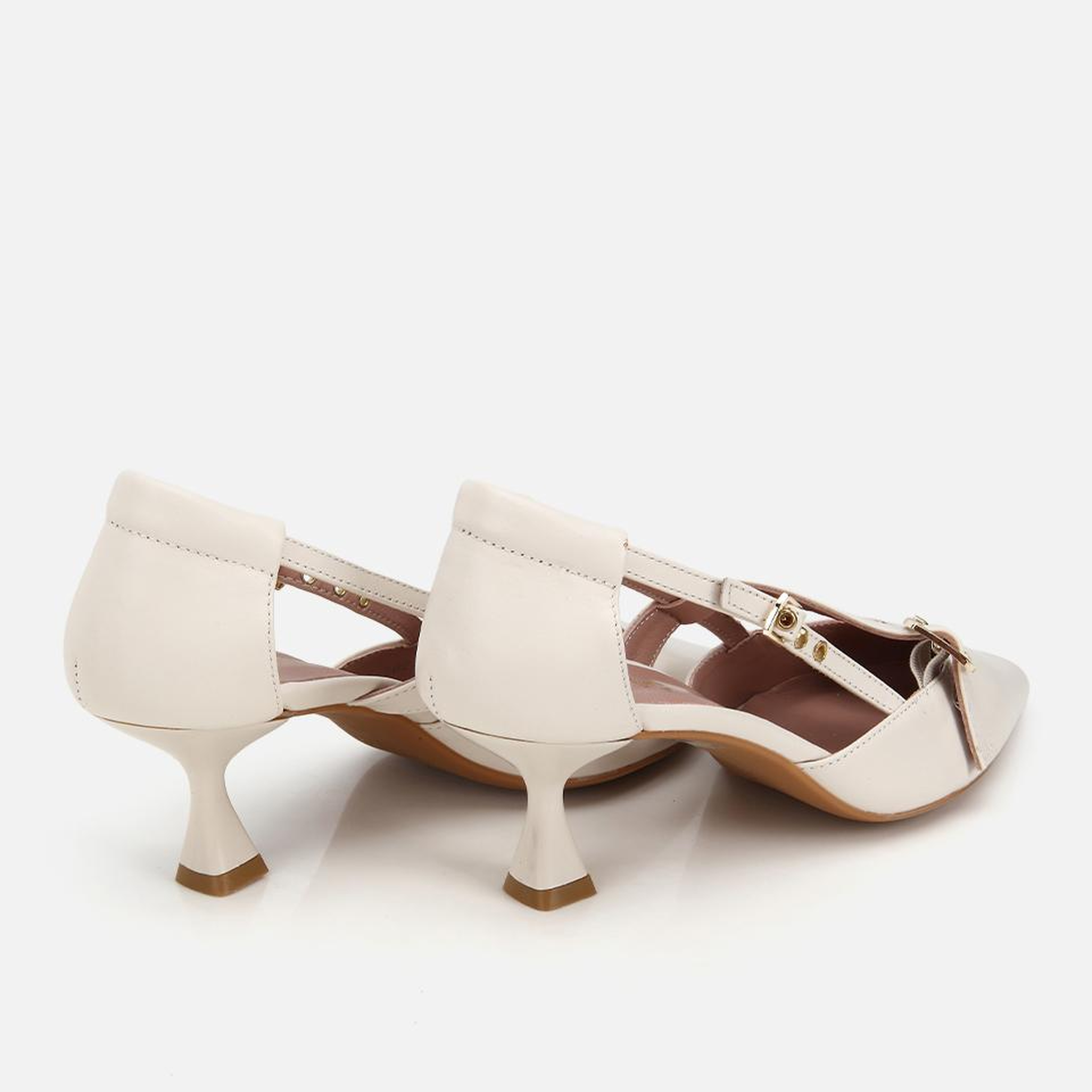 Kadın Deri Ekru Bant Detaylı İnce Topuklu Stiletto