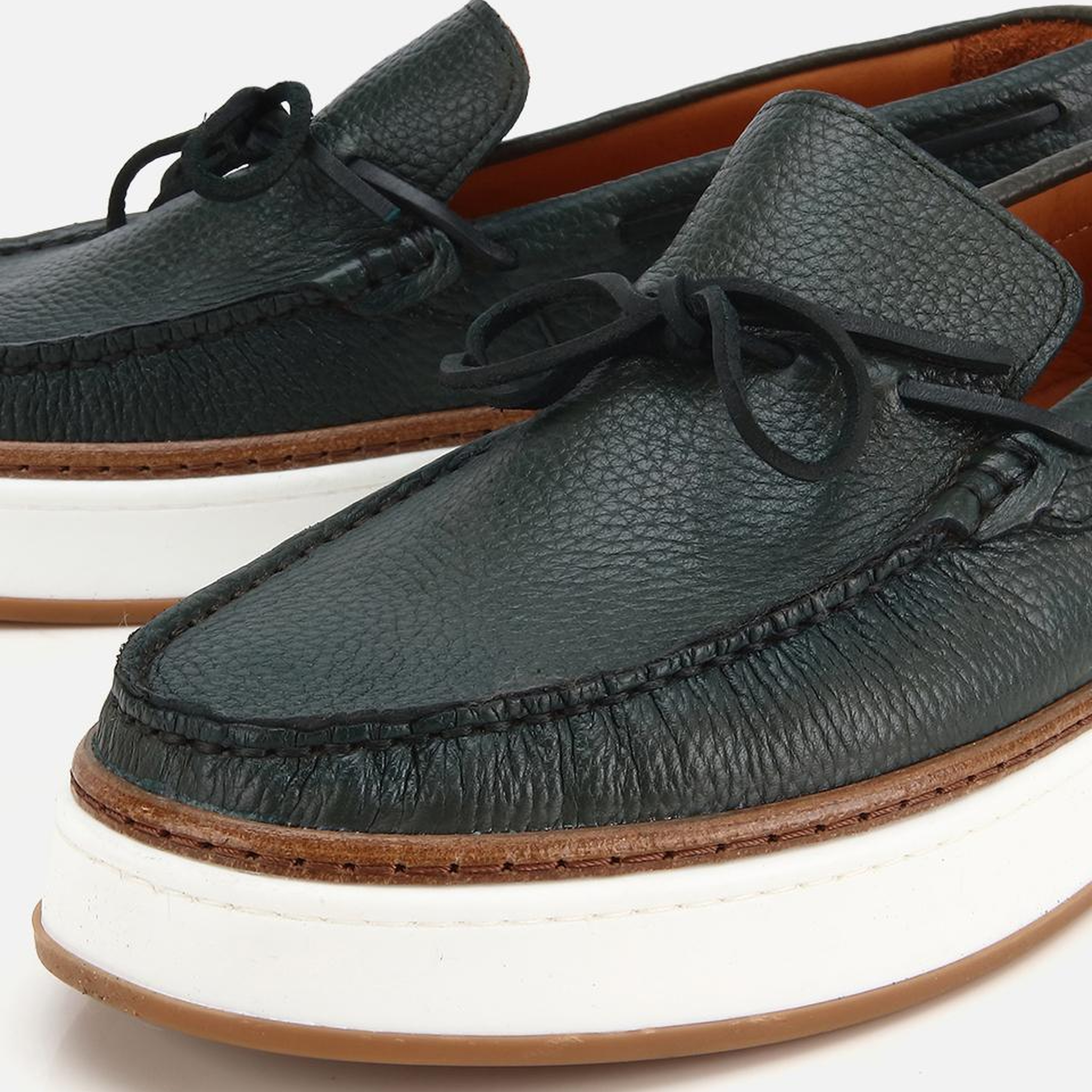 Erkek Deri Haki Bağcık Detaylı Günlük Loafer