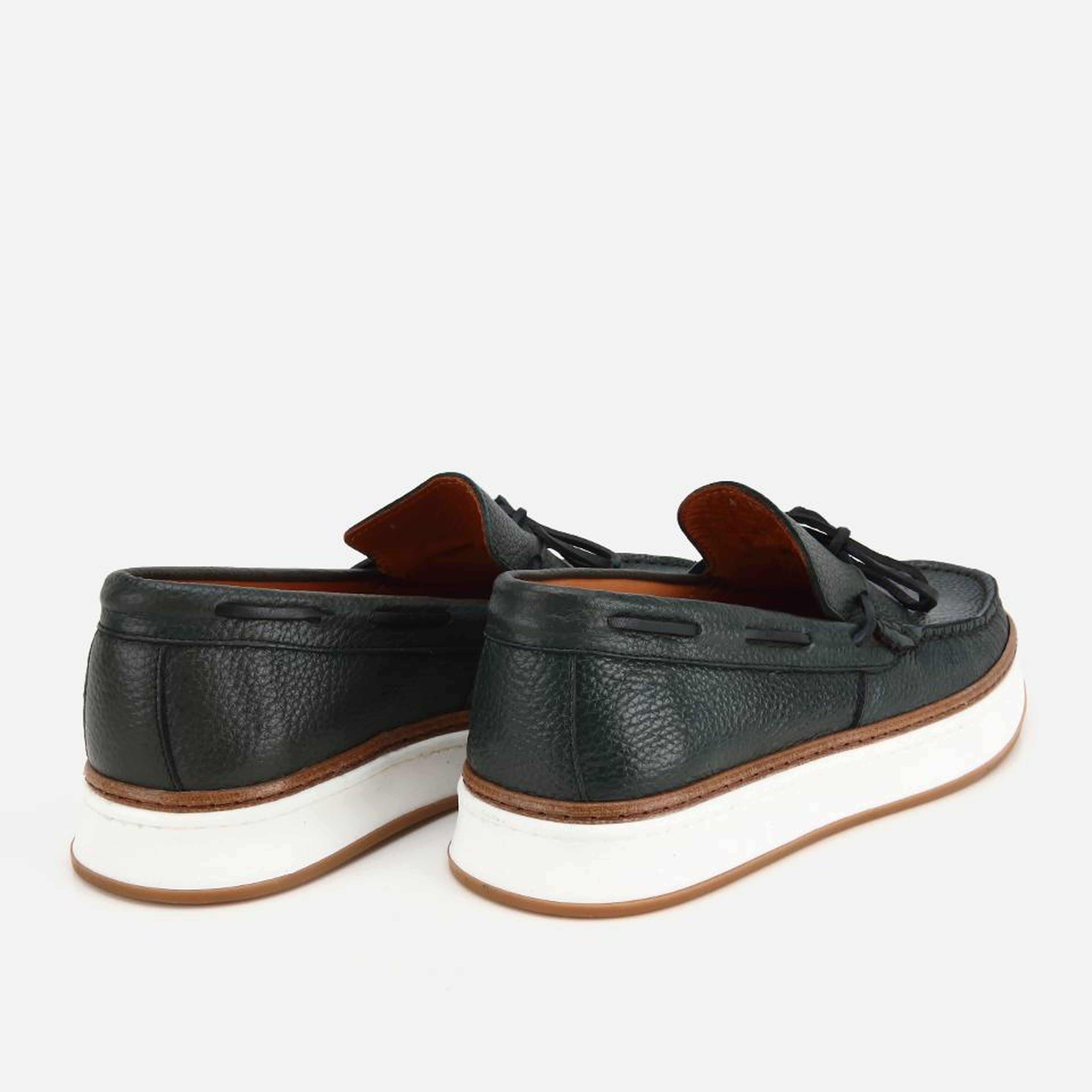 Erkek Deri Haki Bağcık Detaylı Günlük Loafer