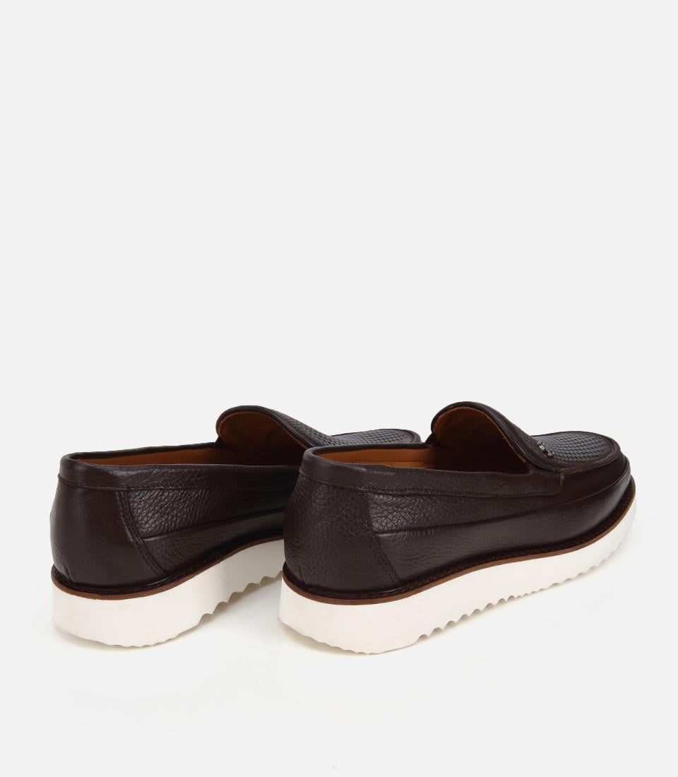 Erkek Deri Kahverengi Delikli Hafif Tabanlı Klasik Loafer