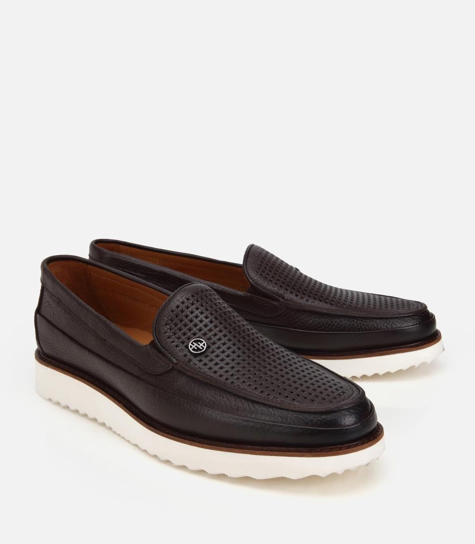 Erkek Deri Kahverengi Delikli Hafif Tabanlı Klasik Loafer
