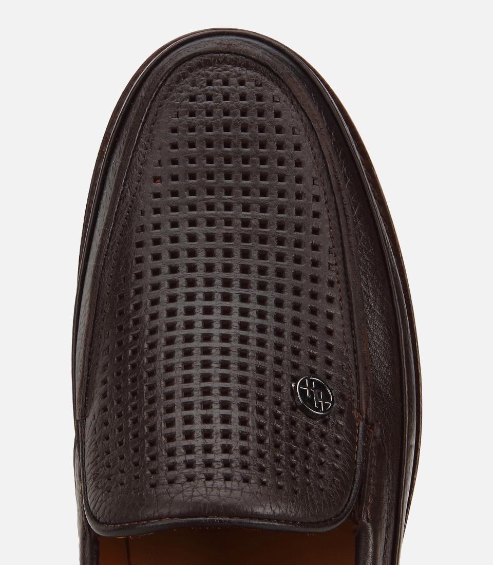 Erkek Deri Kahverengi Delikli Hafif Tabanlı Klasik Loafer