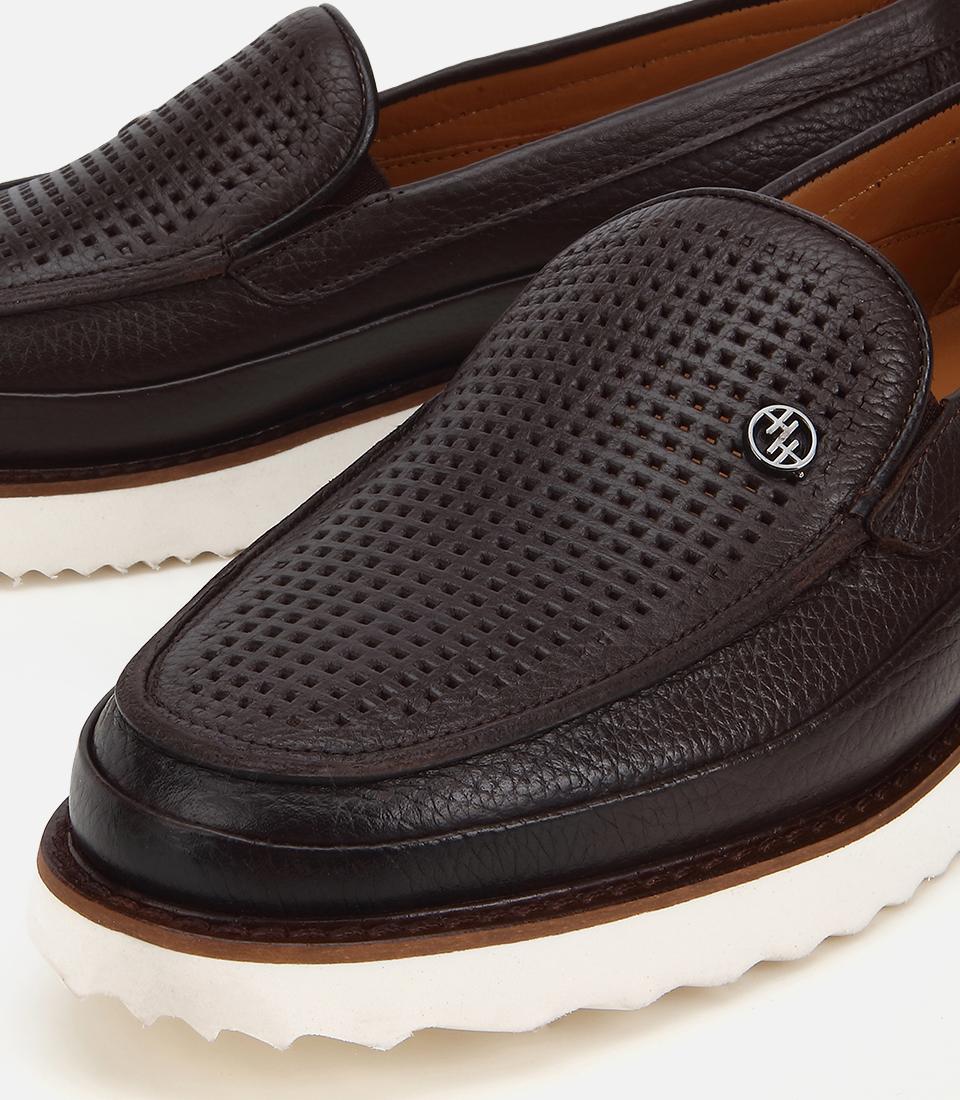 Erkek Deri Kahverengi Delikli Hafif Tabanlı Klasik Loafer
