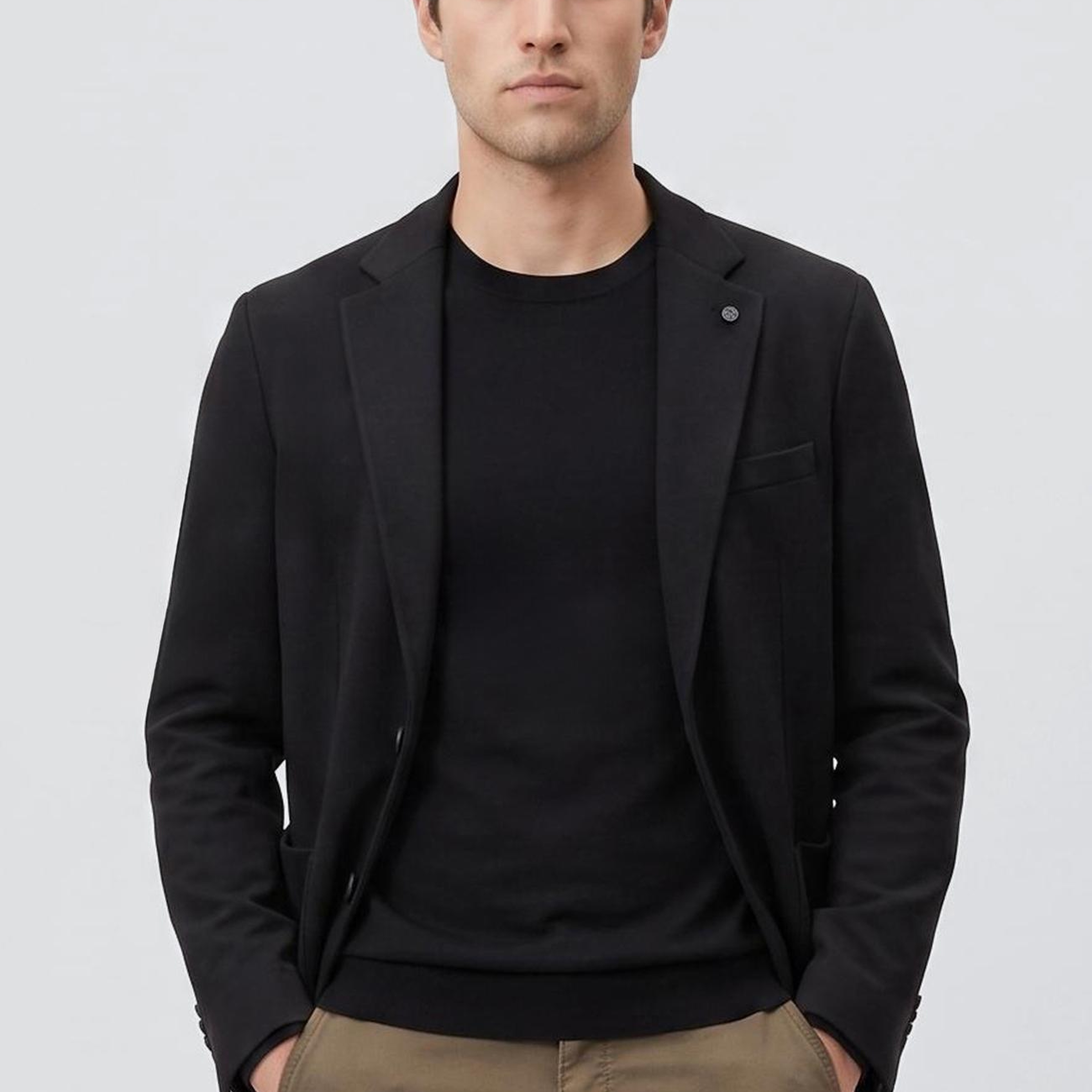 Network Erkek Siyah Slim Fit Armür Desen Örme Ceket