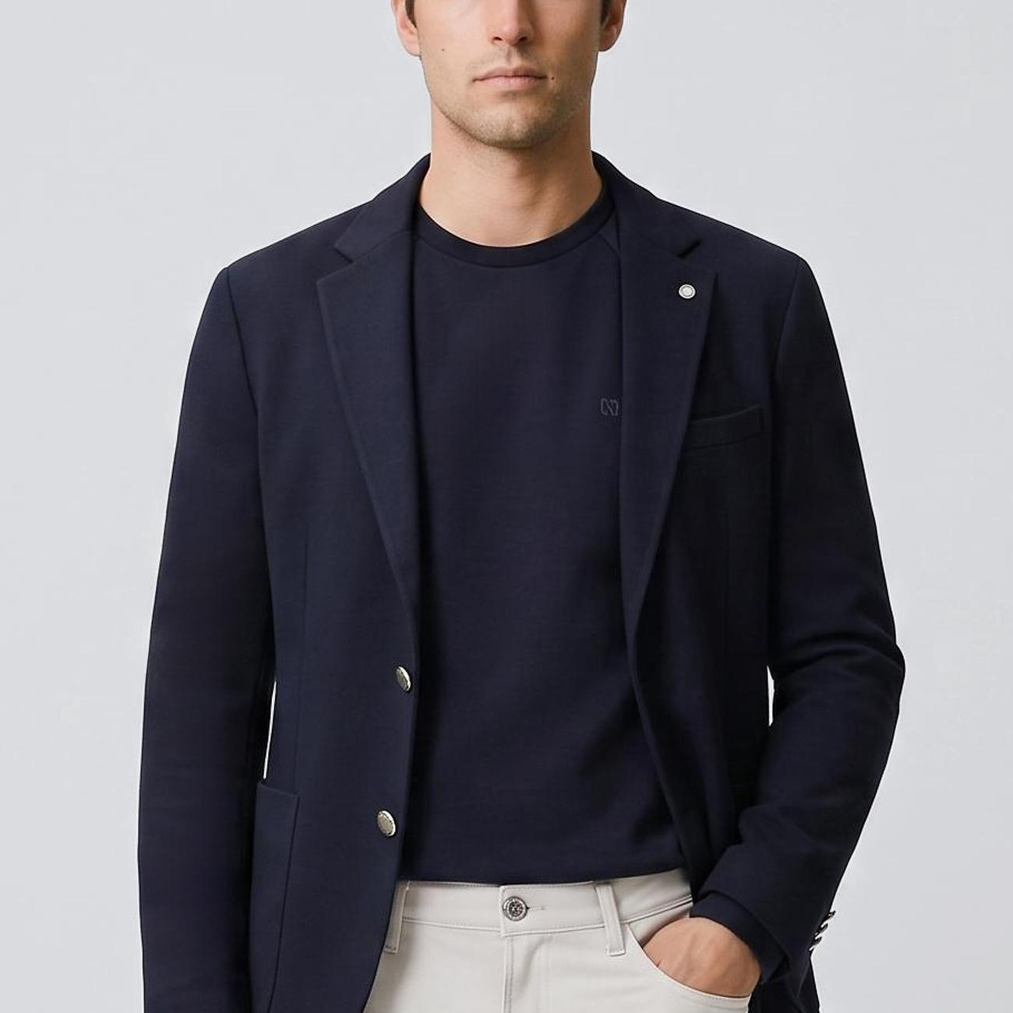 Network Erkek Slim Fit Lacivert Armür Desen Örme Ceket