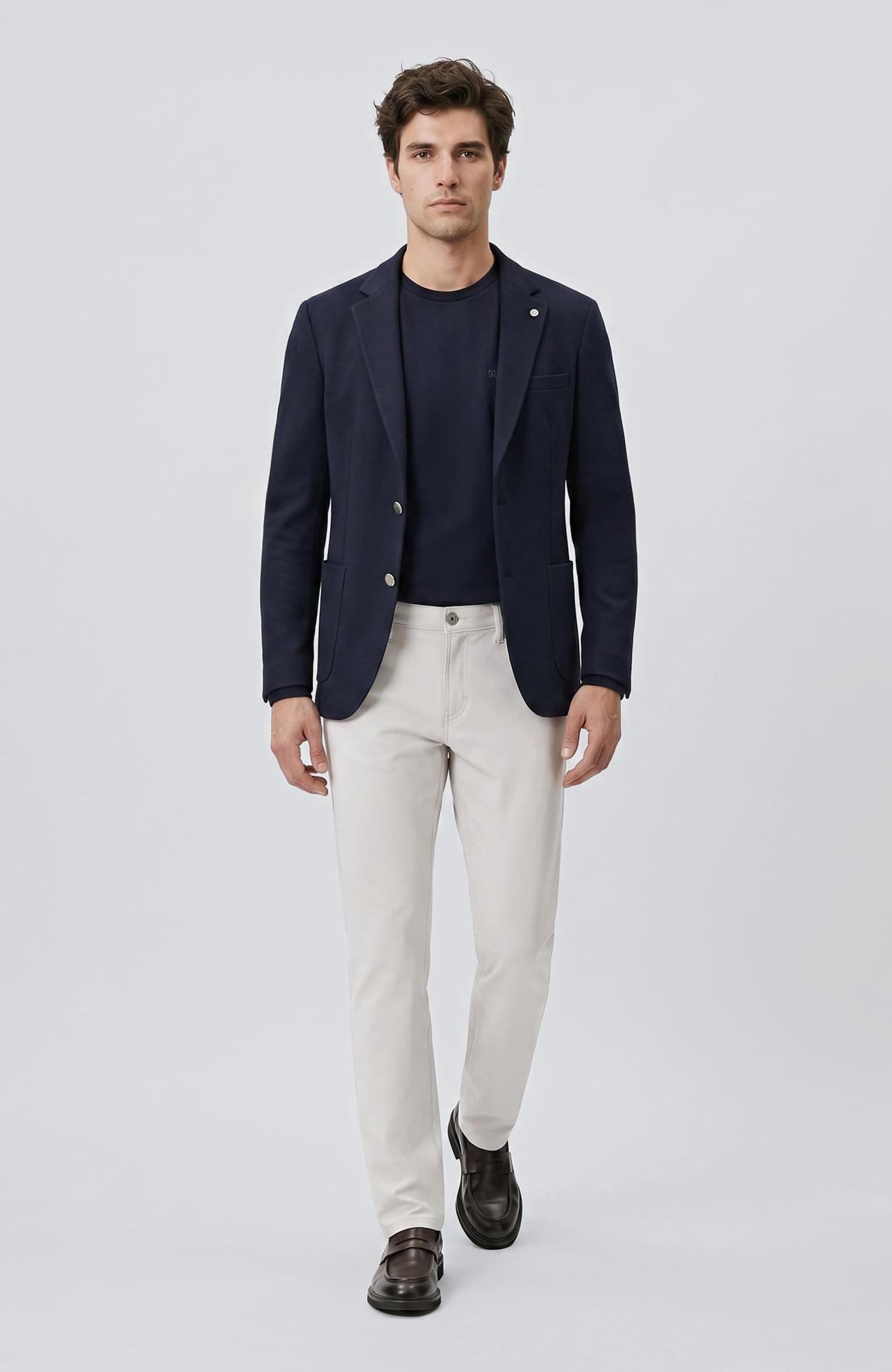 Network Erkek Slim Fit Lacivert Armür Desen Örme Ceket