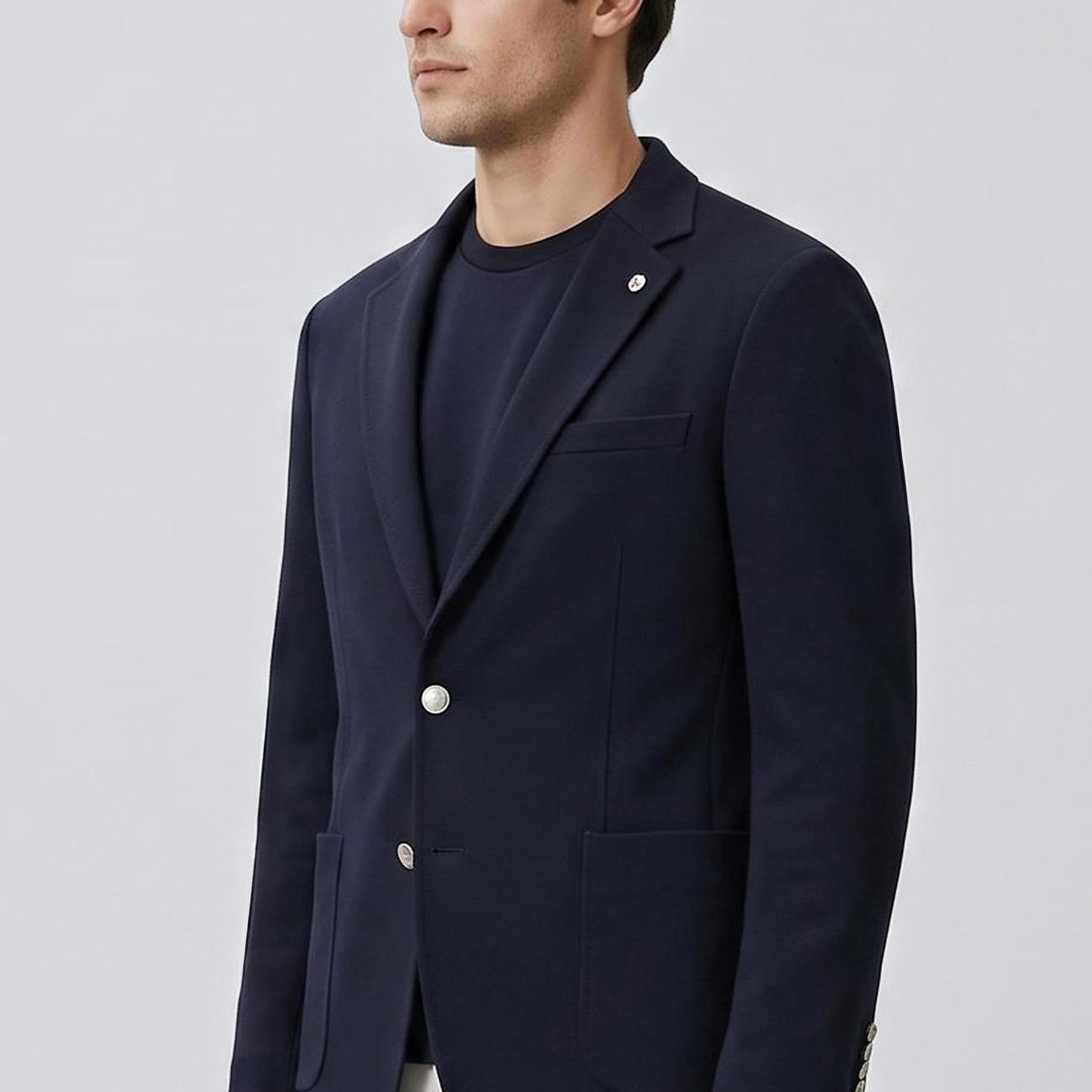Network Erkek Slim Fit Lacivert Armür Desen Örme Ceket