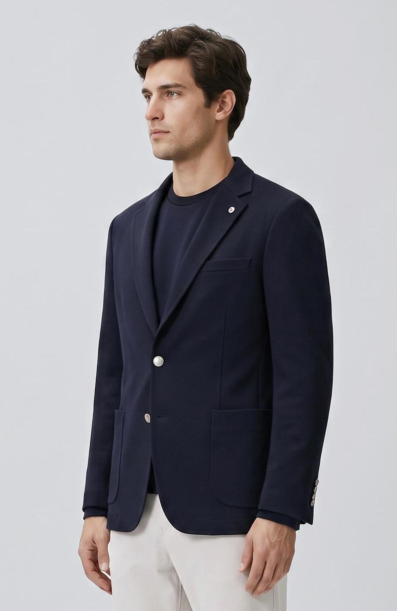 Network Erkek Slim Fit Lacivert Armür Desen Örme Ceket