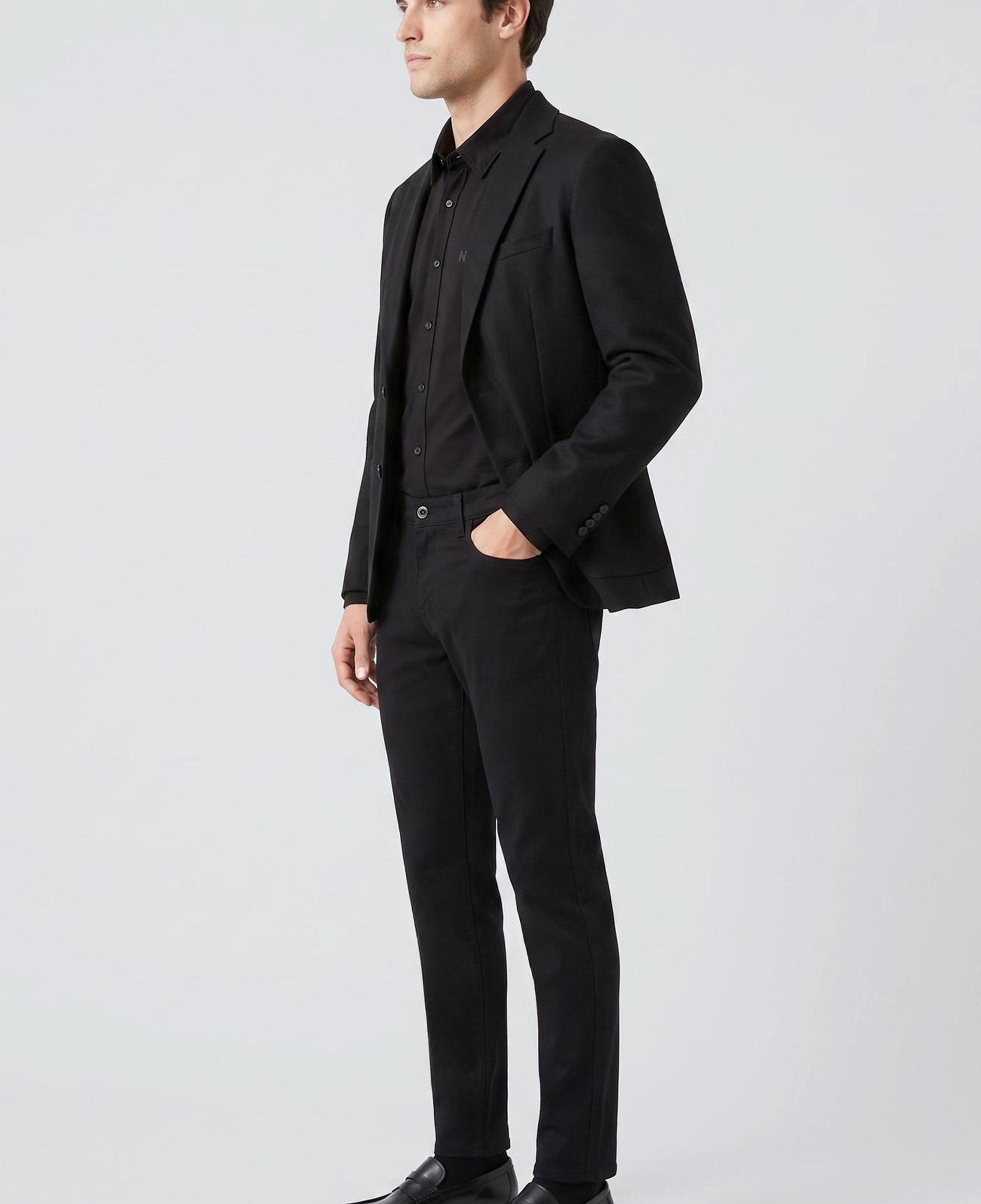 Network Erkek Siyah Slim Fit Yün Mix Flanel Ceket