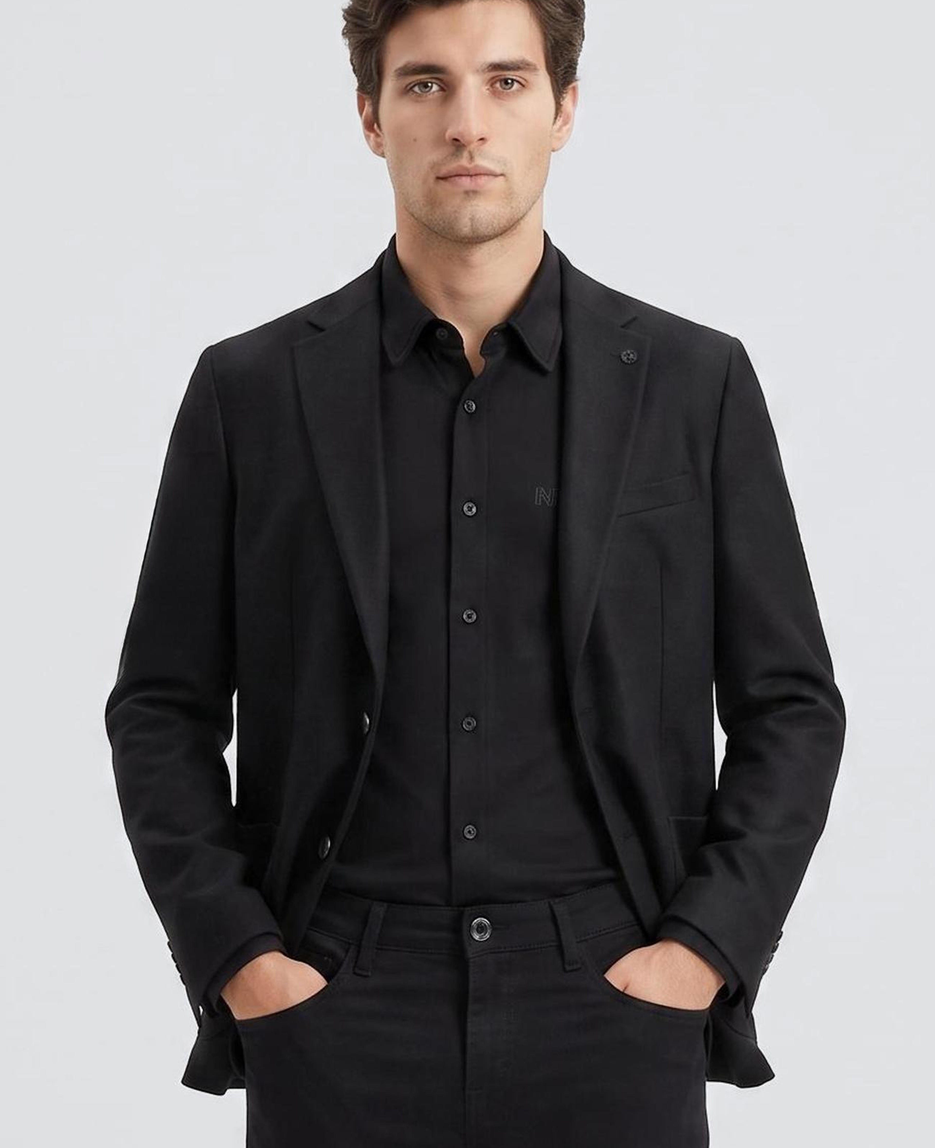 Network Erkek Siyah Slim Fit Yün Mix Flanel Ceket