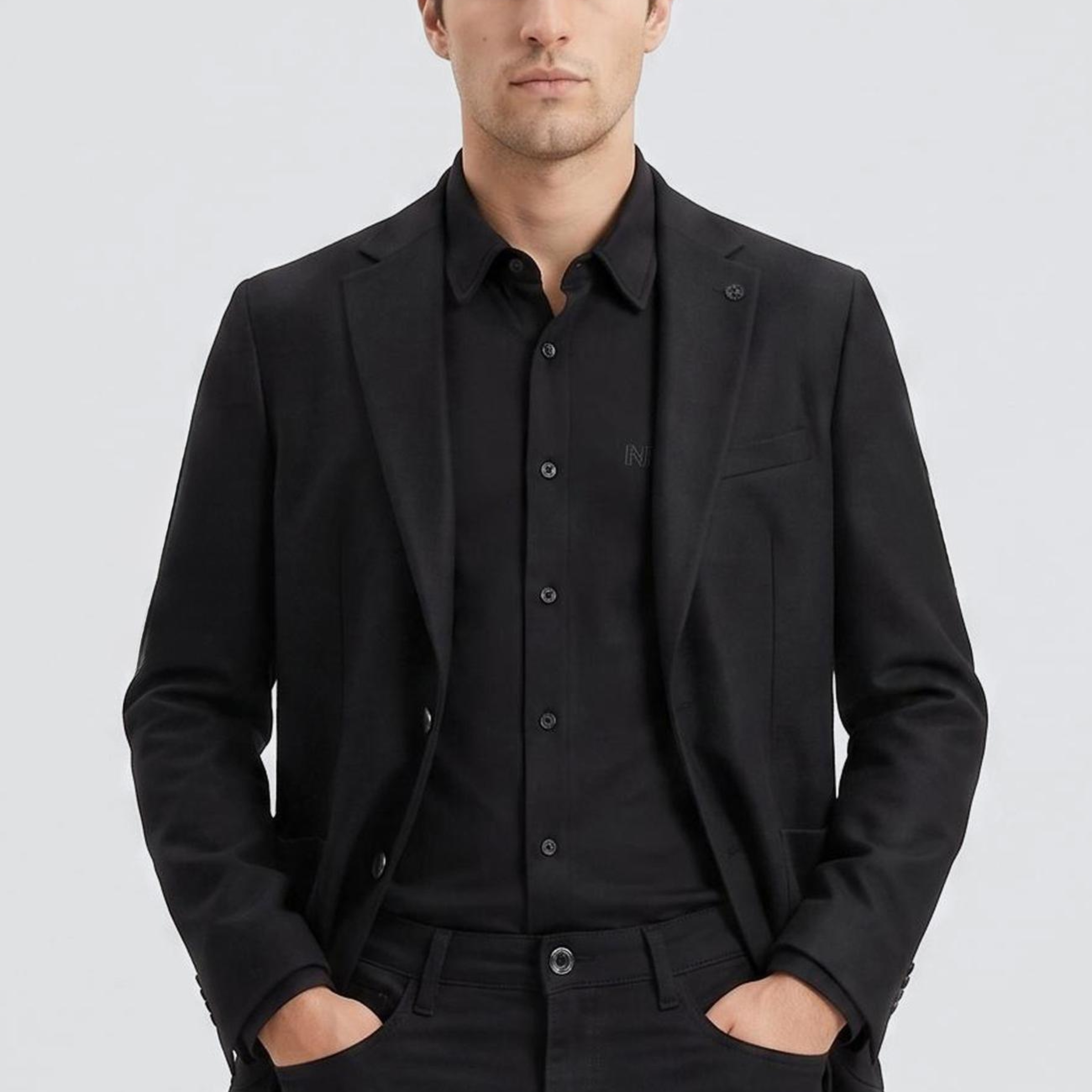 Network Erkek Siyah Slim Fit Yün Mix Flanel Ceket