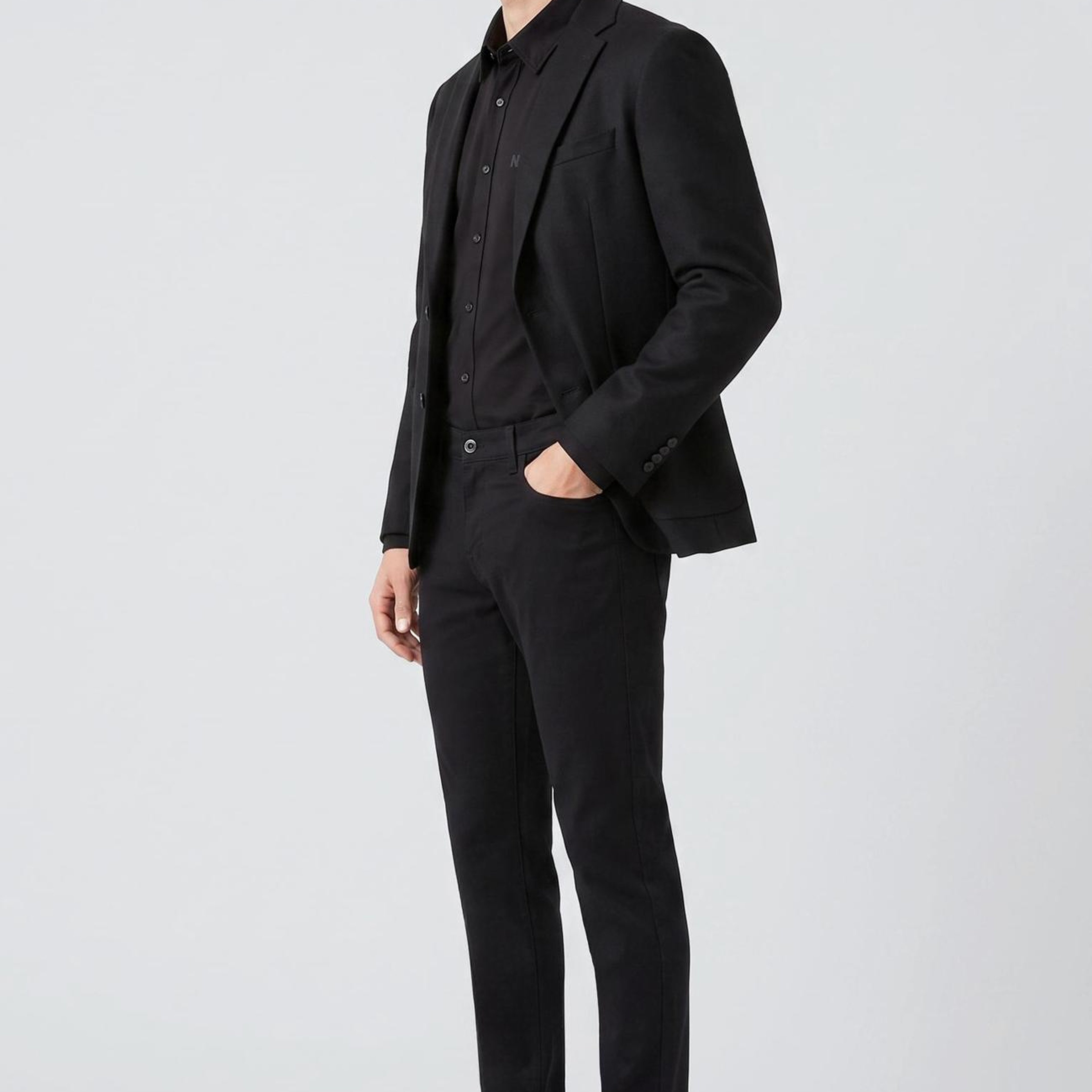 Network Erkek Siyah Slim Fit Yün Mix Flanel Ceket
