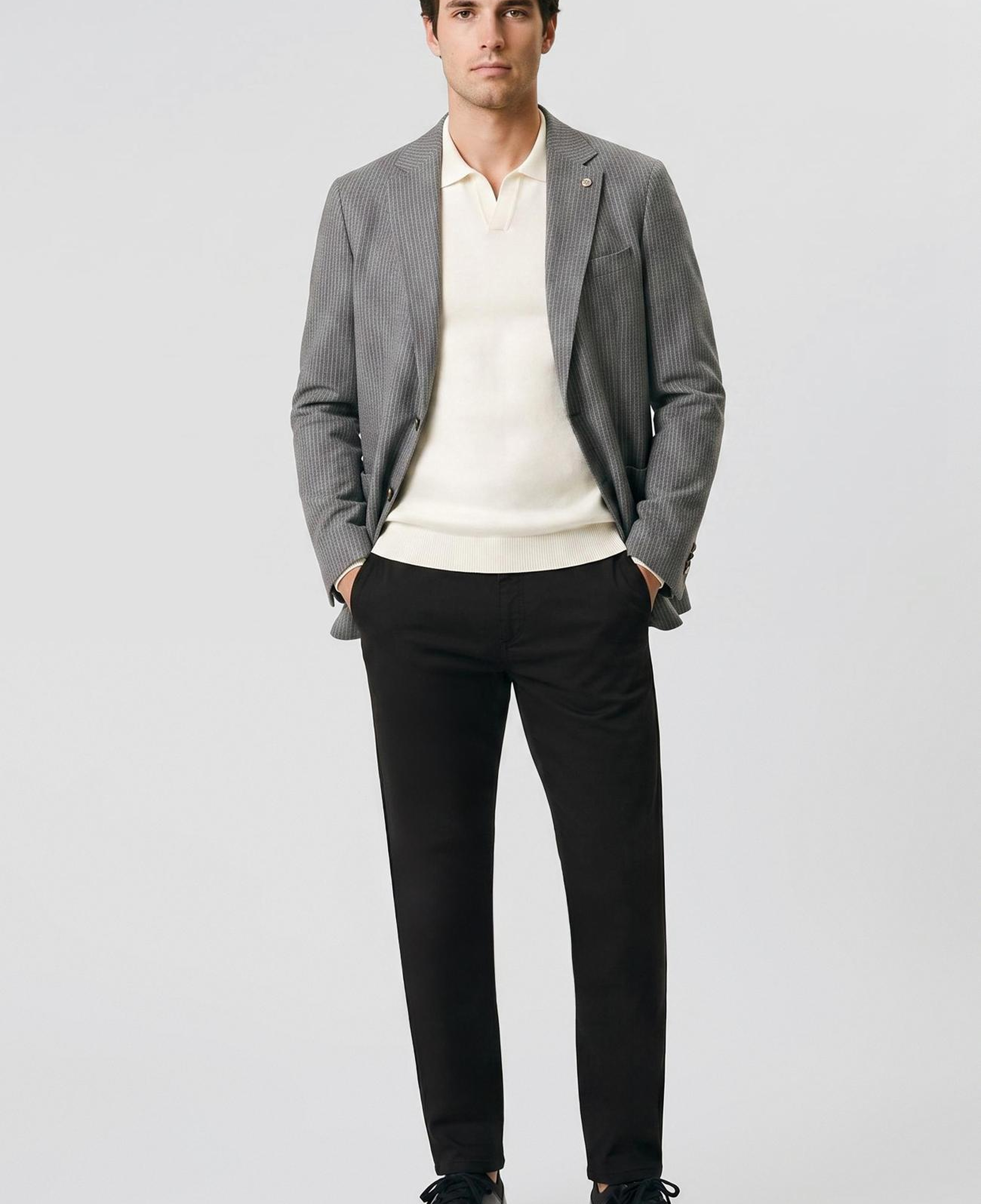 Network Erkek Gri Mono Yaka Desenli Ceket