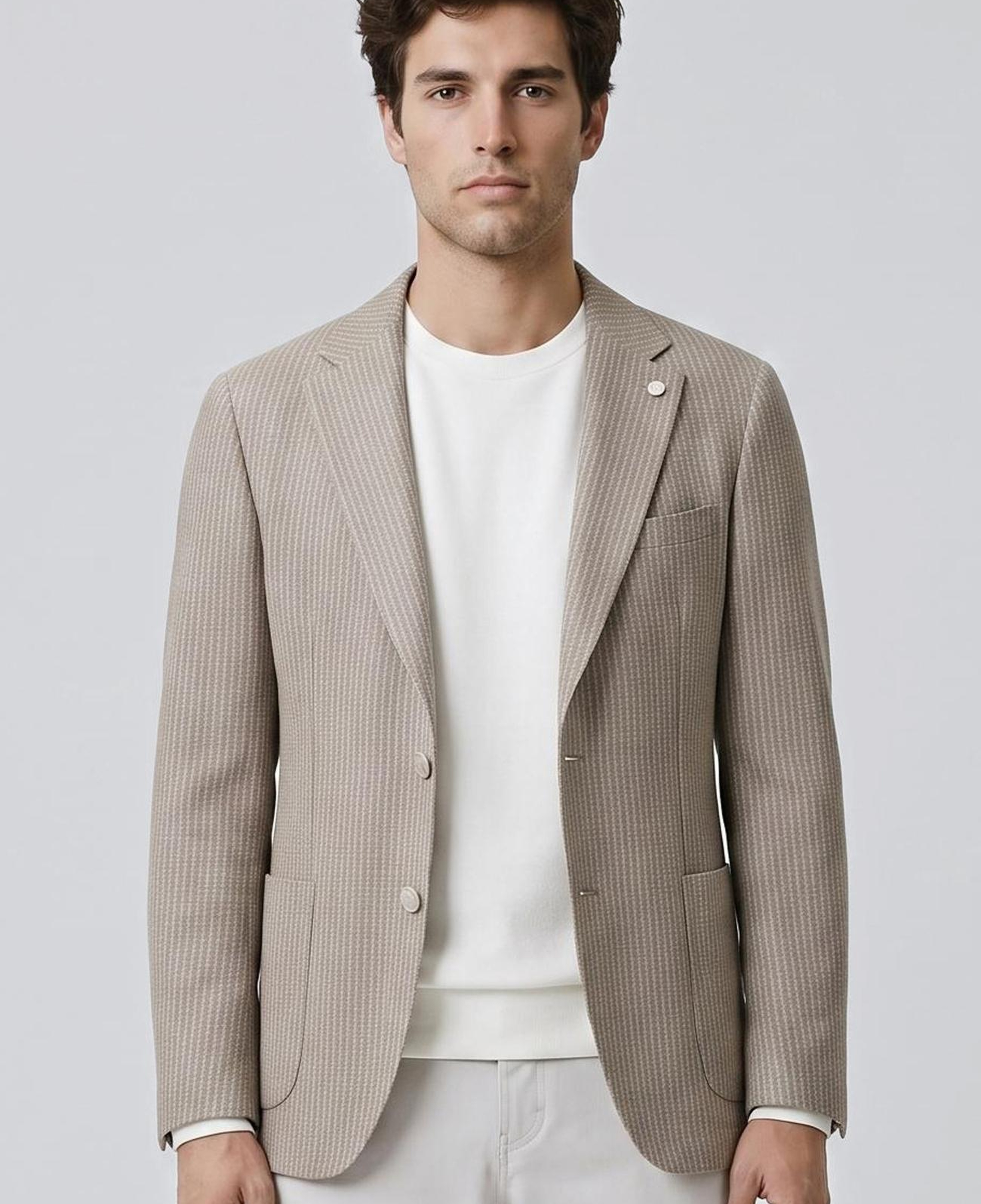 Network Erkek Slim Fit Vizon Mono Yaka Desenli Ceket