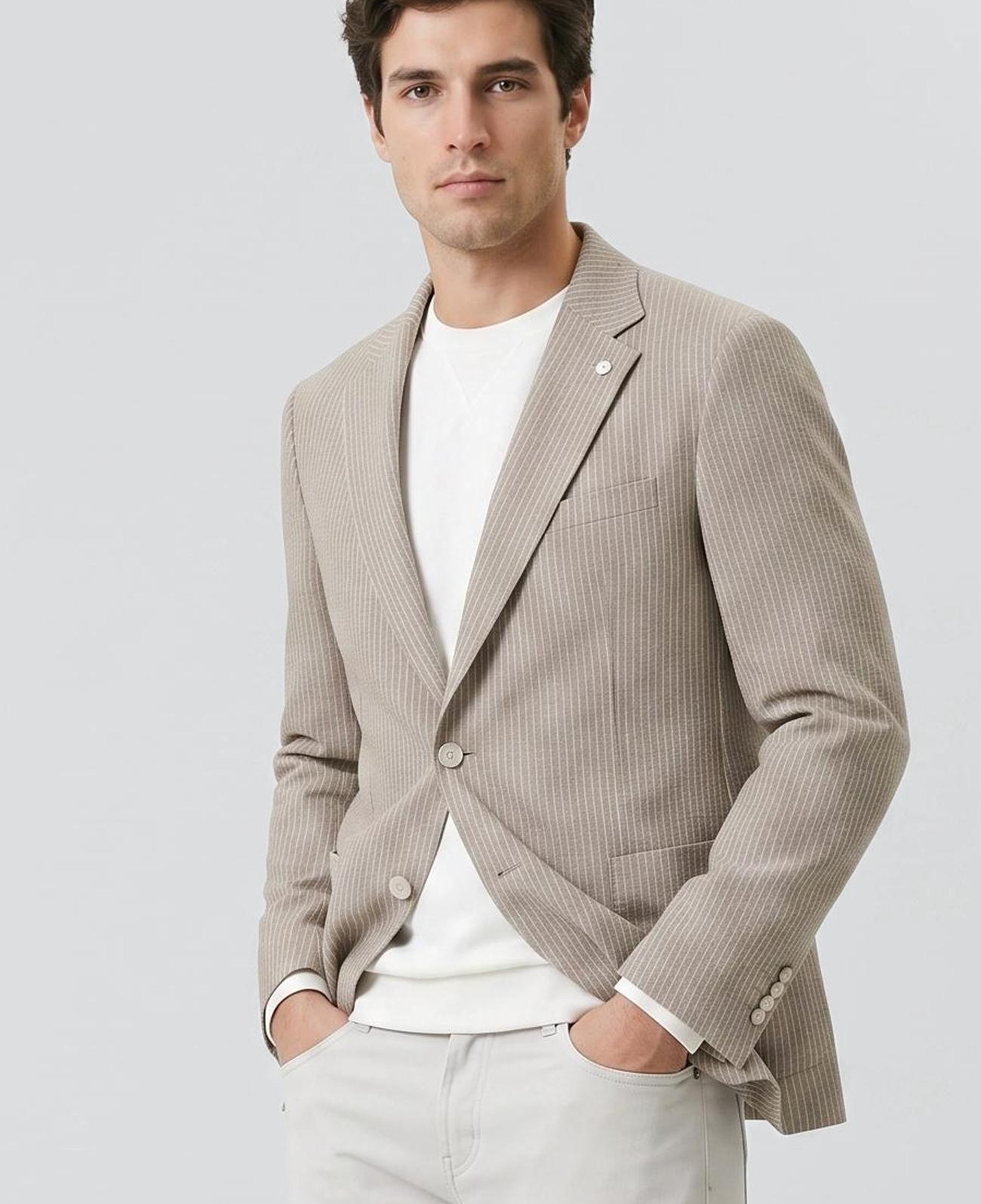 Network Erkek Slim Fit Vizon Mono Yaka Desenli Ceket