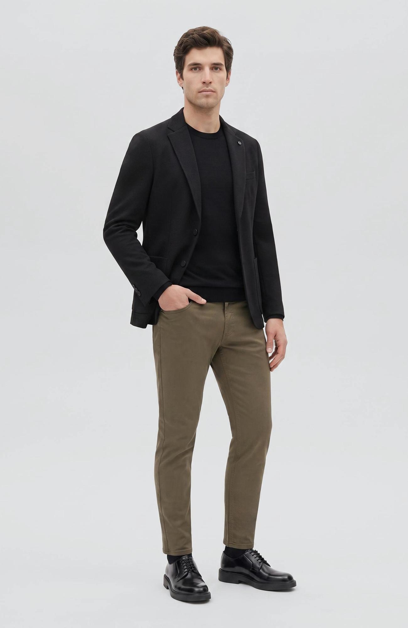 Network Erkek Siyah Slim Fit Armür Desen Örme Ceket