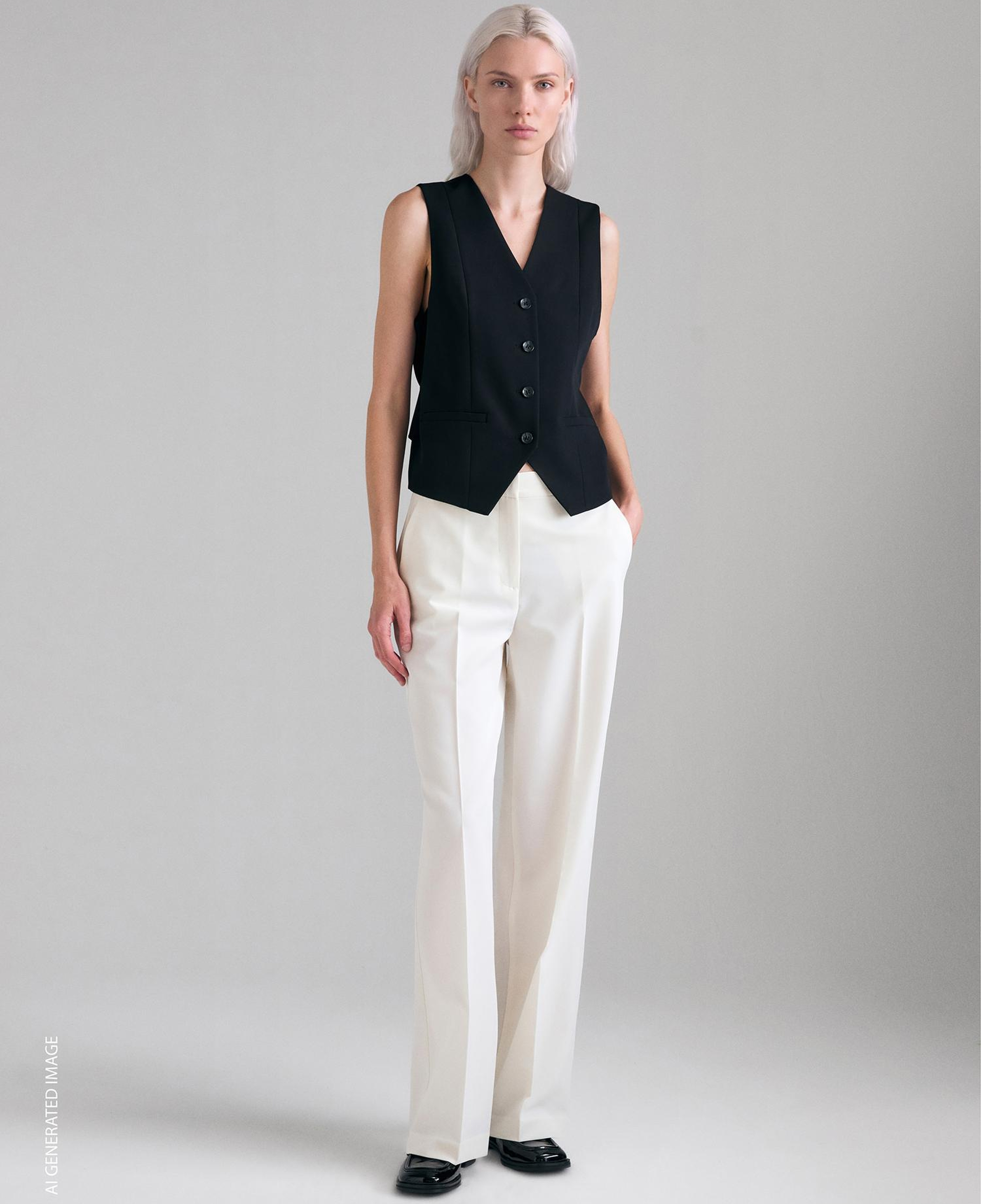Kadın Siyah Viskoz Karışımlı Slim Fit Cepli Yelek
