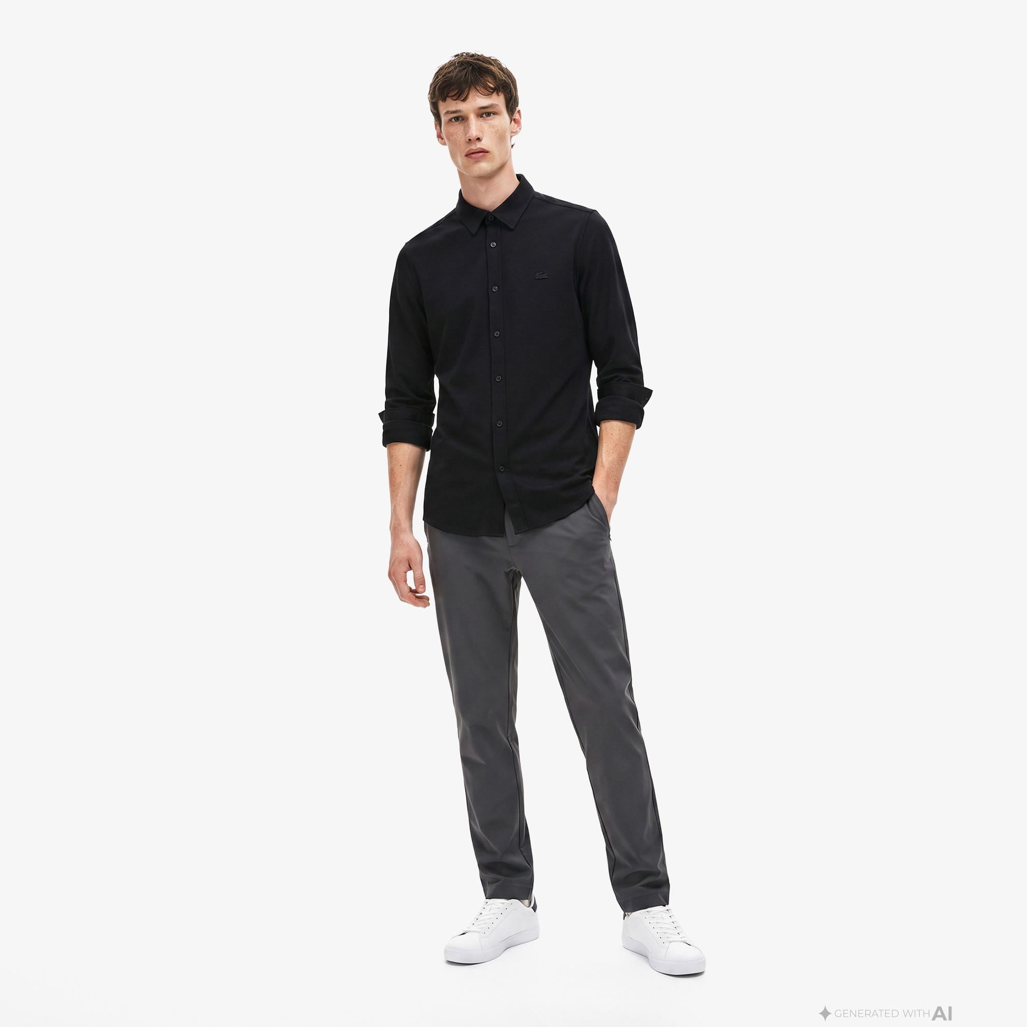 Erkek Slim Fit Siyah Gömlek