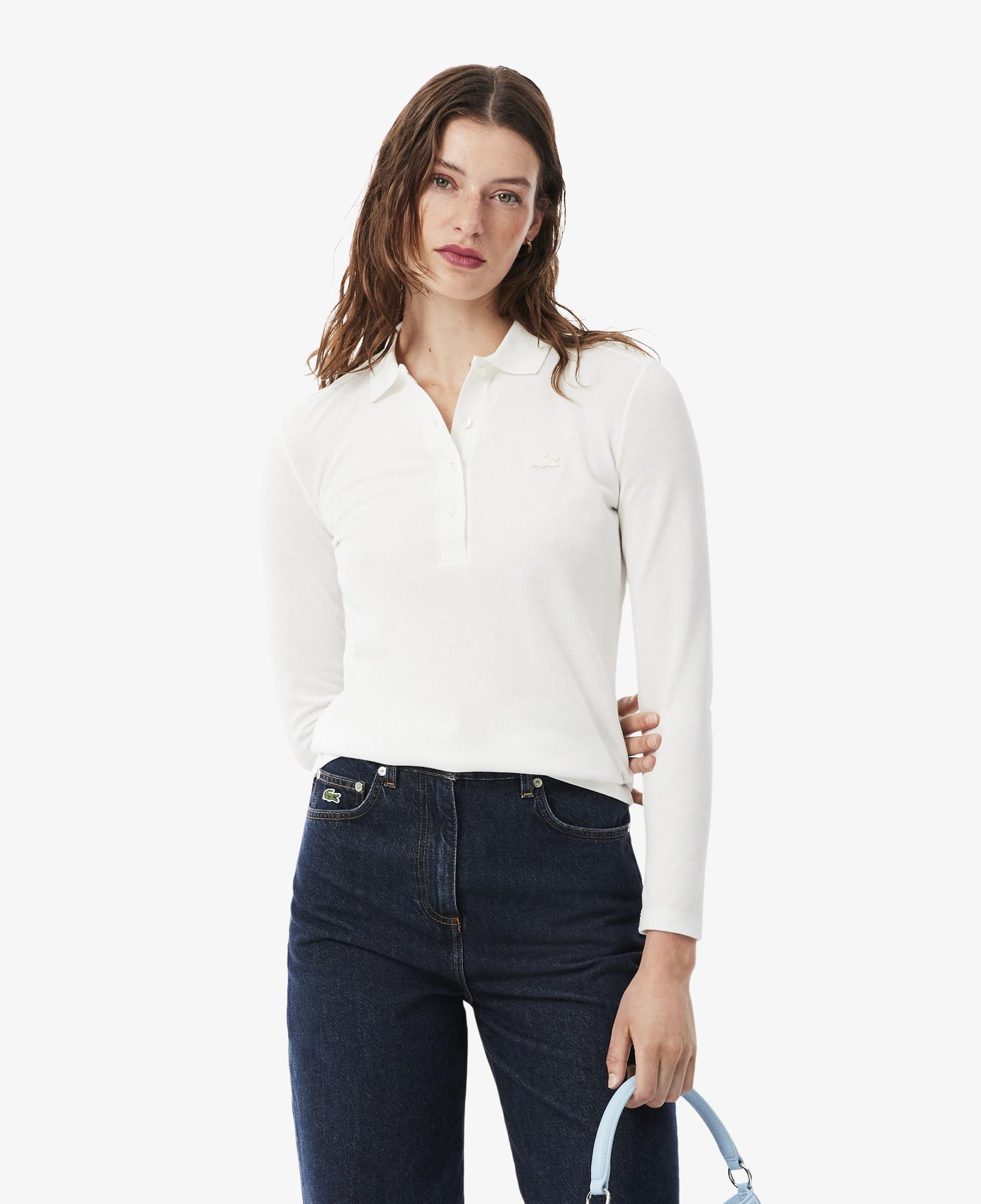 L.12.D Kadın Regular Fit Uzun Kollu Beyaz Polo