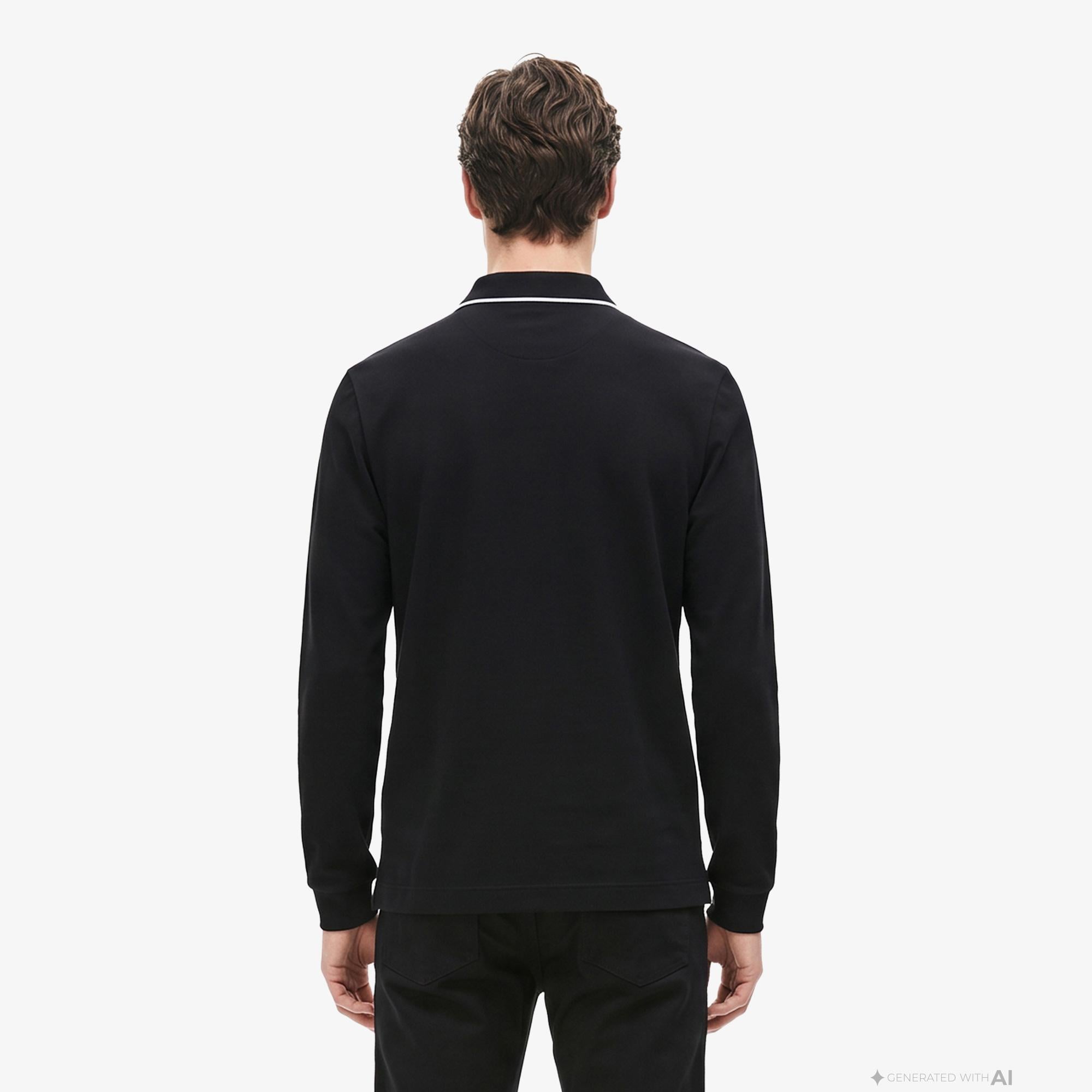 Erkek Regular Fit Uzun Kollu Siyah Paris Polo