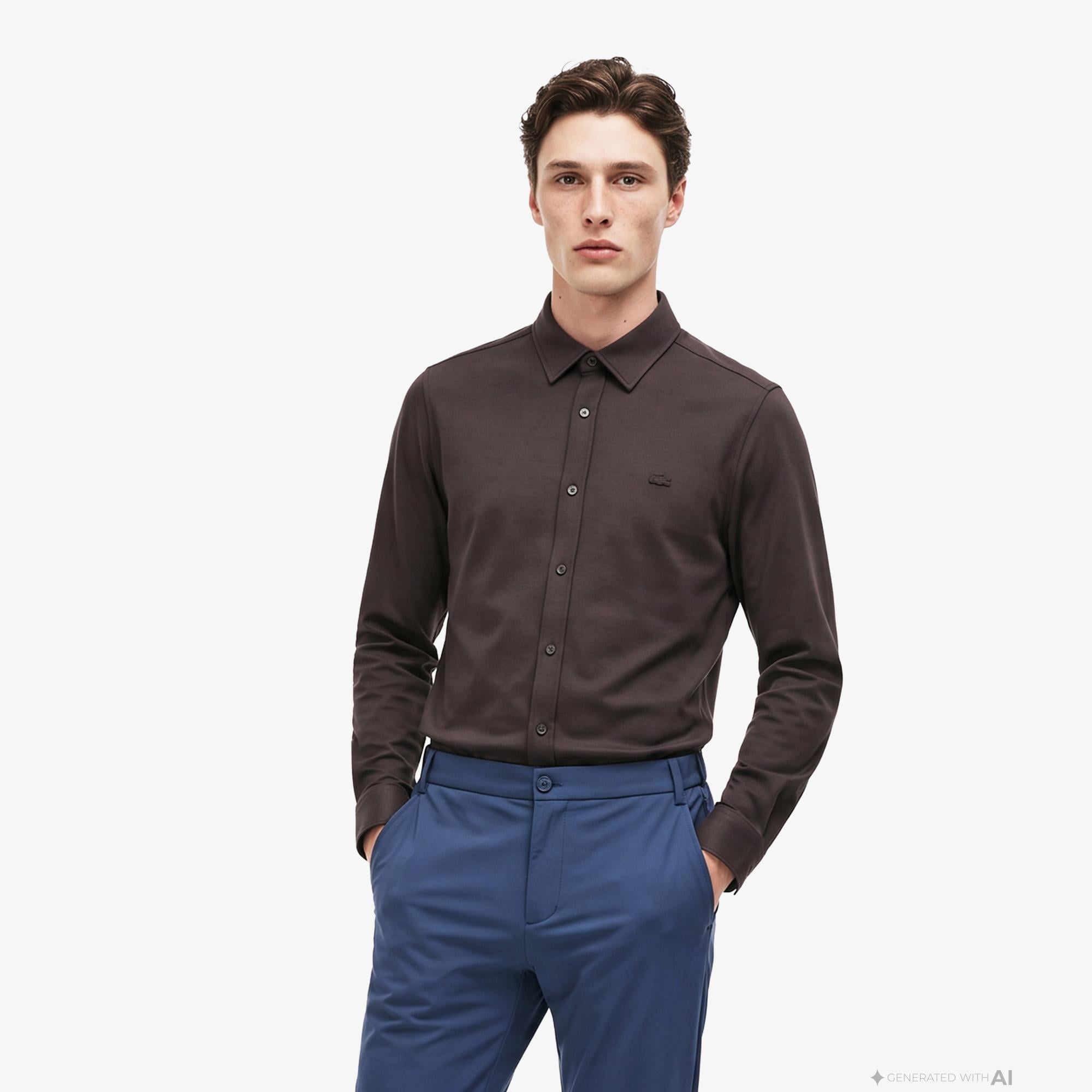 Erkek Slim Fit Kahverengi Gömlek