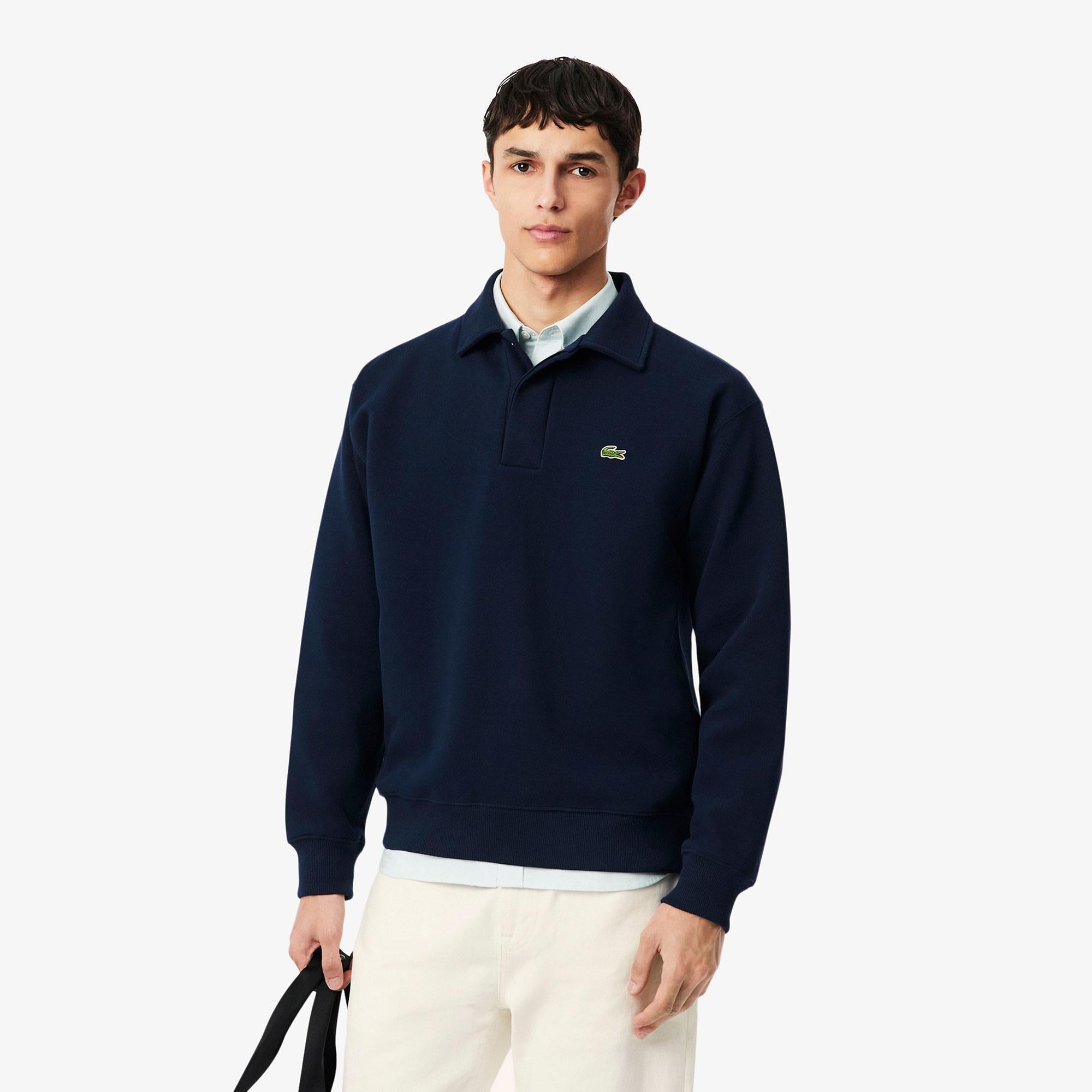 Erkek Classic Fit Polo Yaka Lacivert Sweatshirt