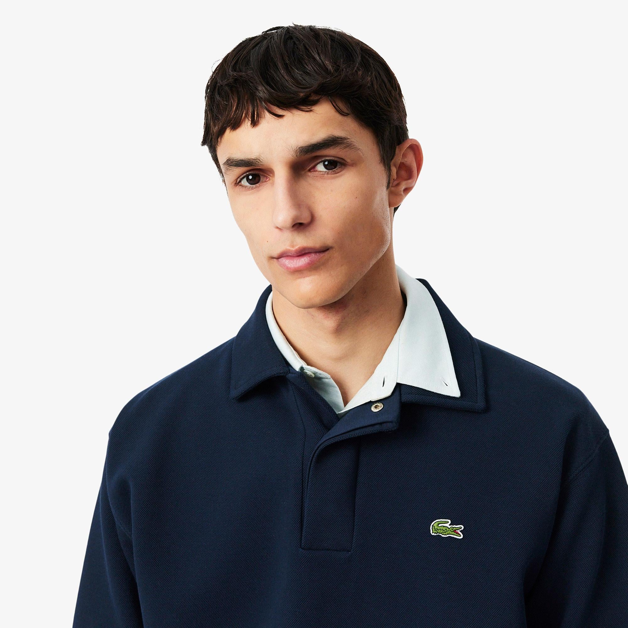 Erkek Classic Fit Polo Yaka Lacivert Sweatshirt