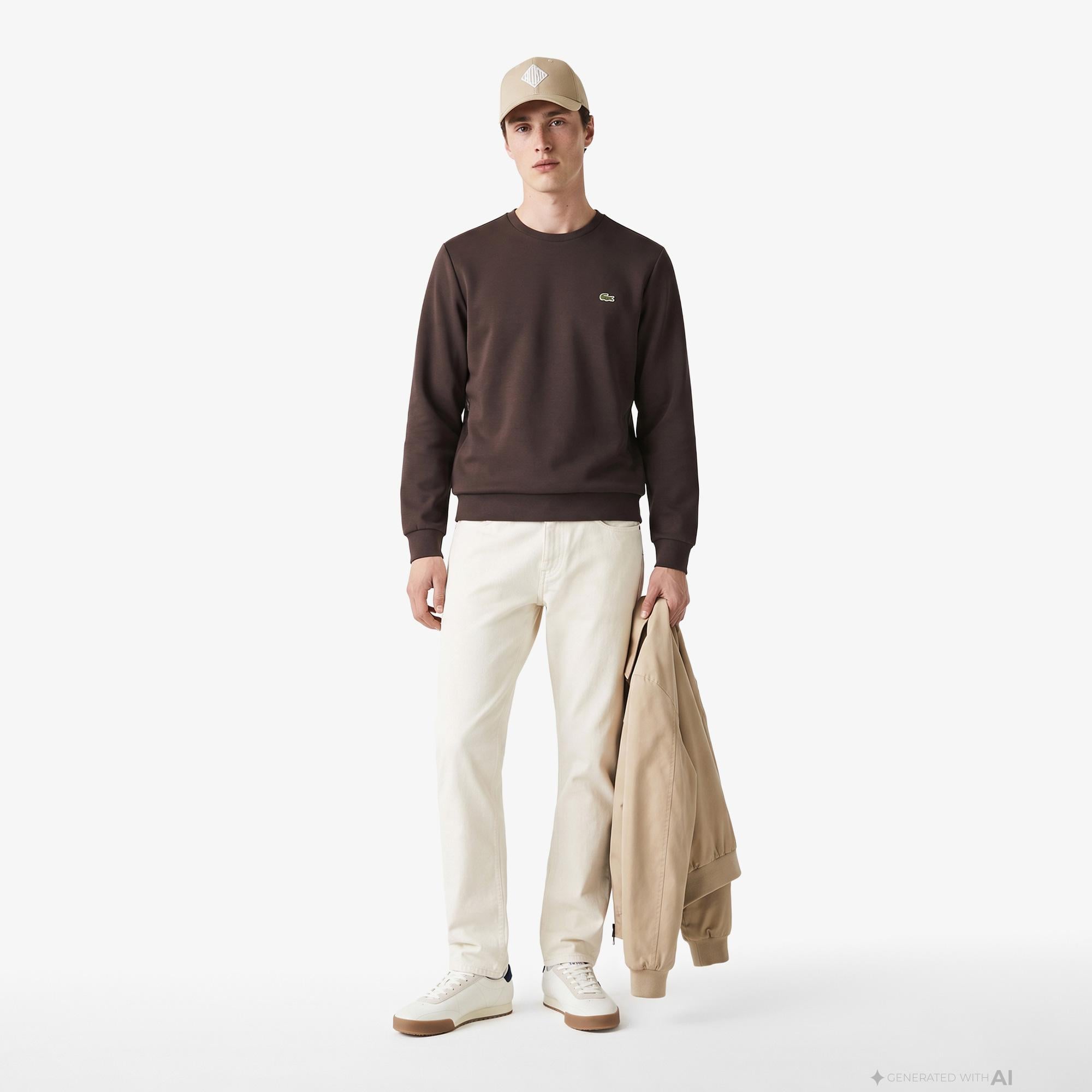 Erkek Classic Fit Bisiklet Yaka Kahverengi Sweatshirt