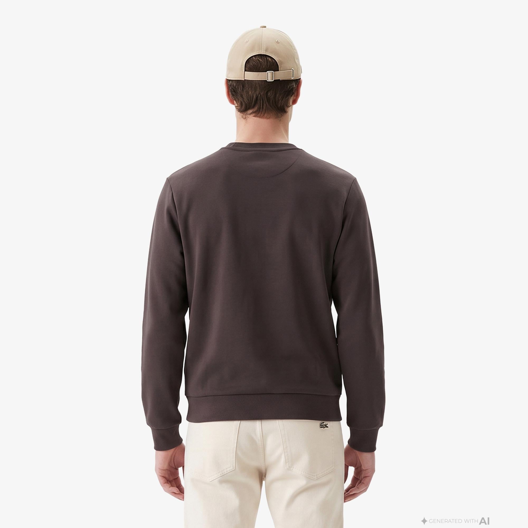 Erkek Classic Fit Bisiklet Yaka Kahverengi Sweatshirt
