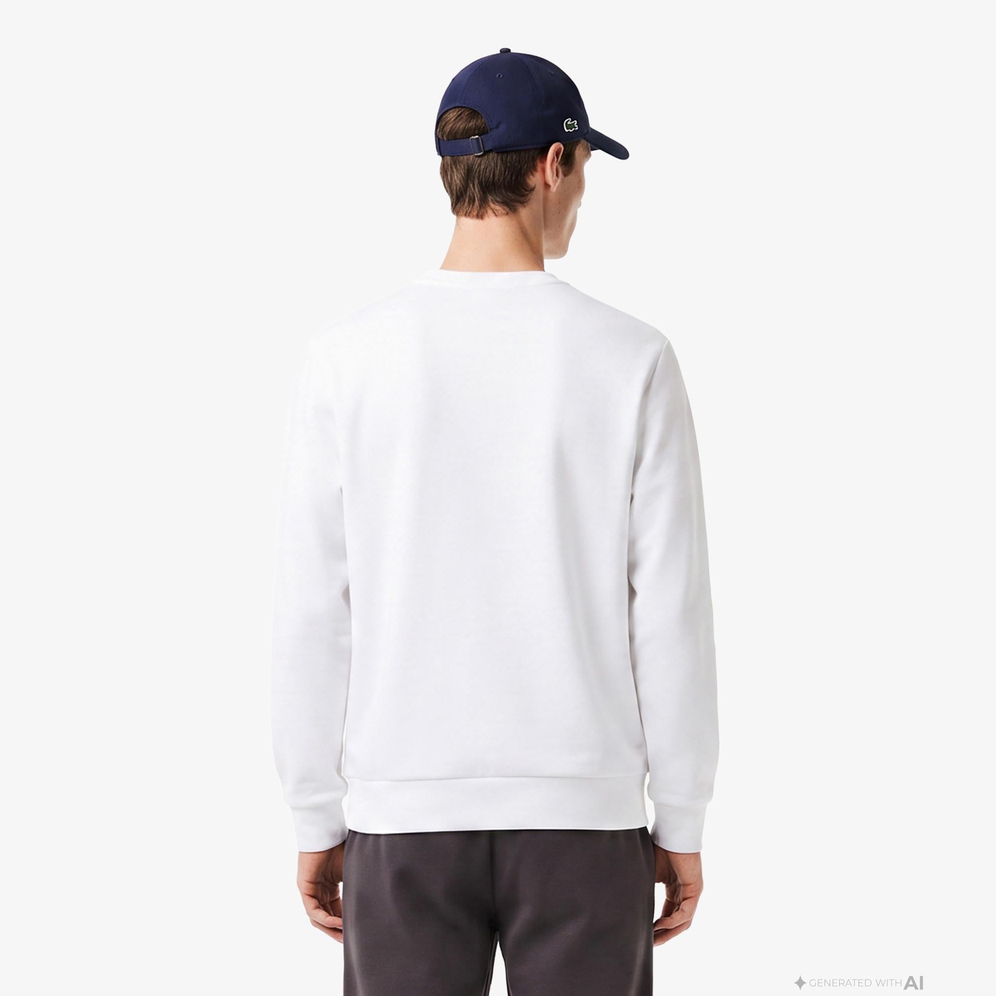 Erkek Classic Fit Bisiklet Yaka Beyaz Sweatshirt