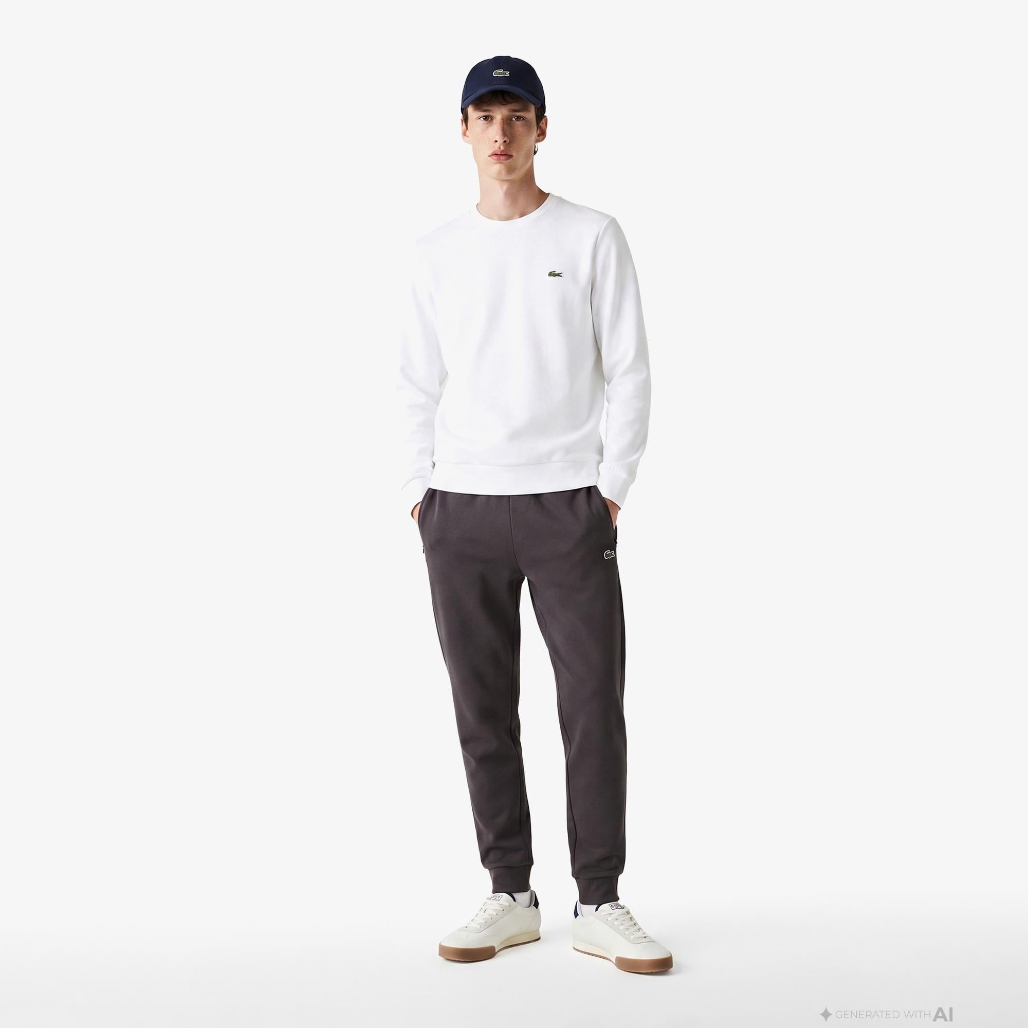 Erkek Classic Fit Bisiklet Yaka Beyaz Sweatshirt