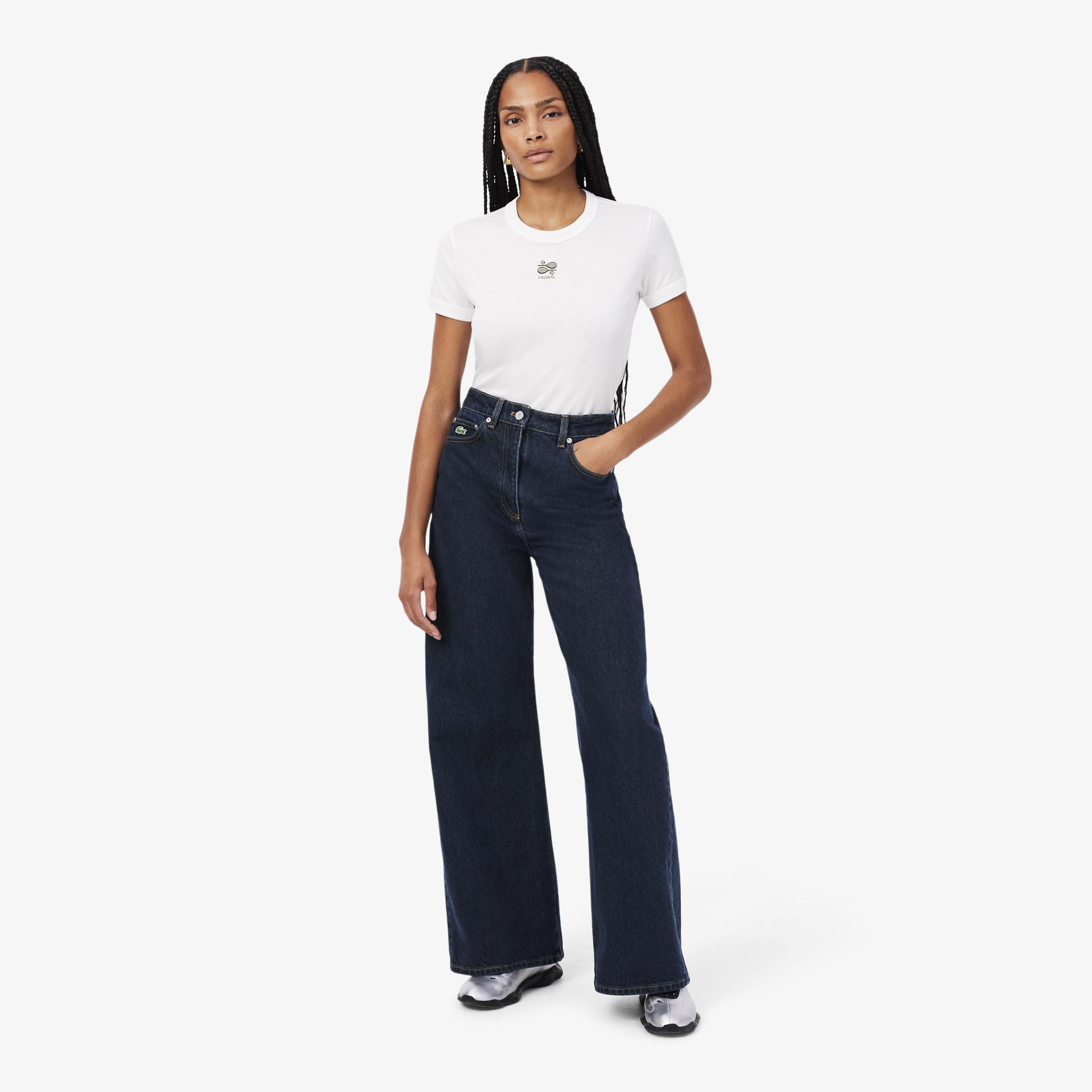 Kadın Wide Leg Lacivert Jean Pantolon
