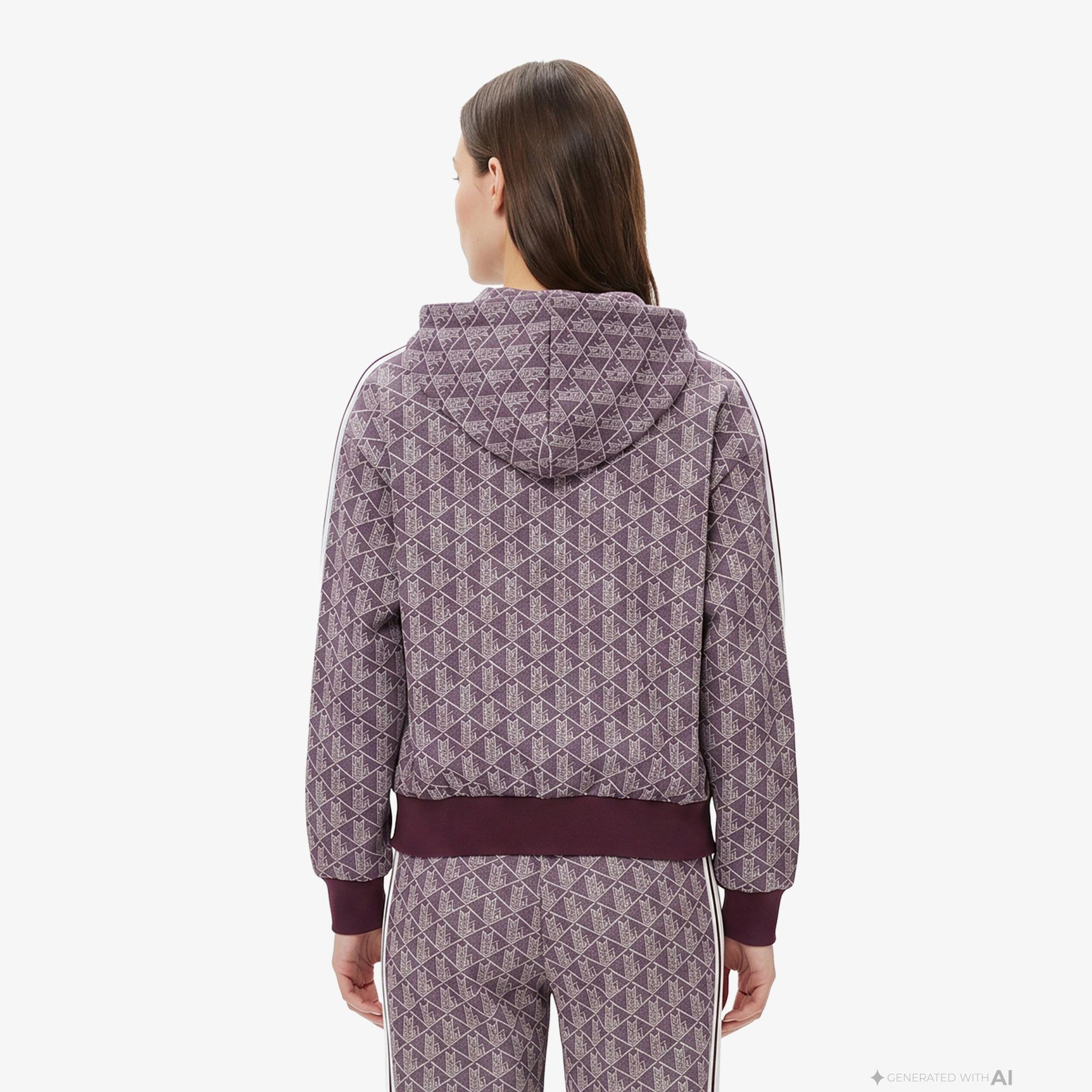 Kadın Regular Fit Fermuarlı Monogram Bordo Sweatshirt