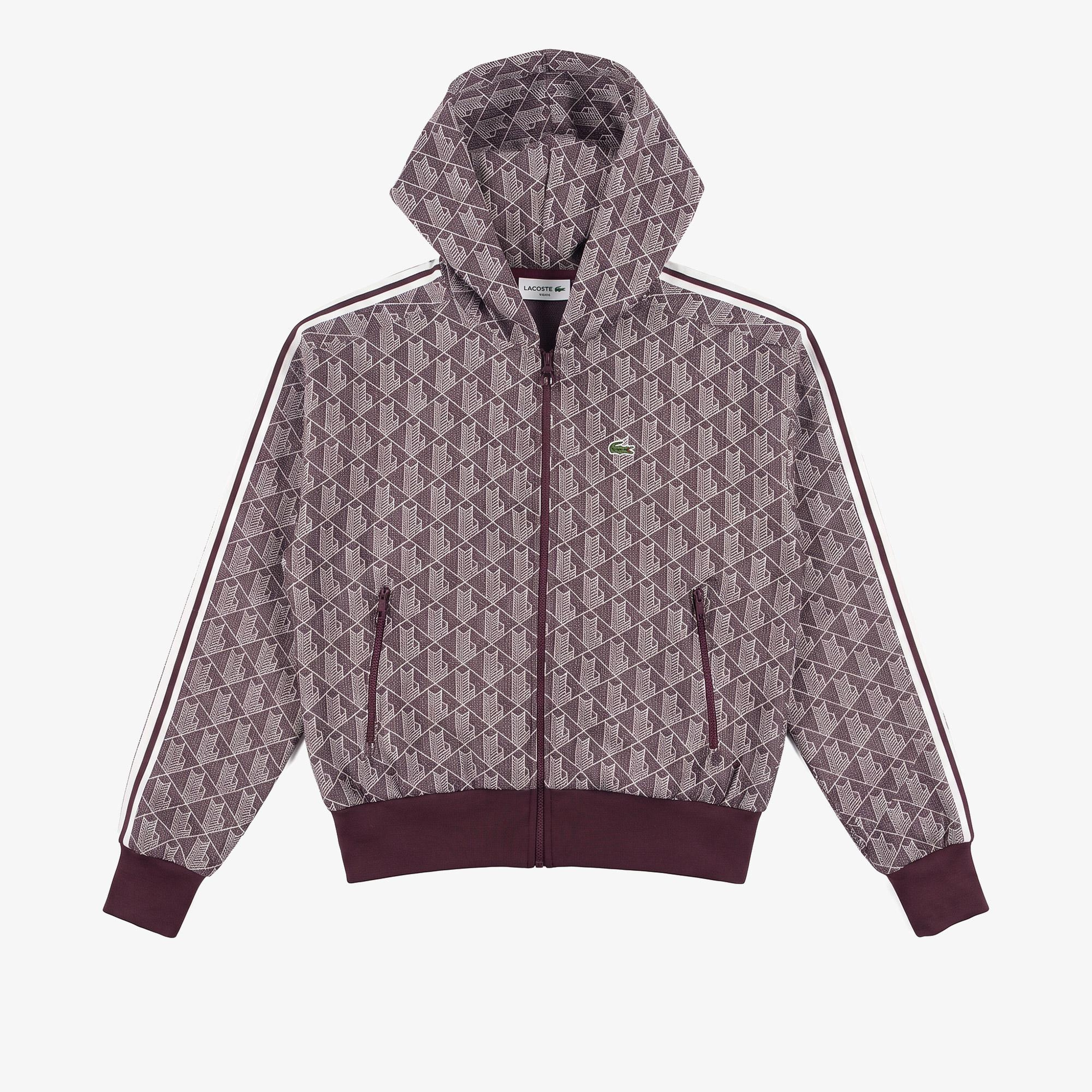 Kadın Regular Fit Fermuarlı Monogram Bordo Sweatshirt
