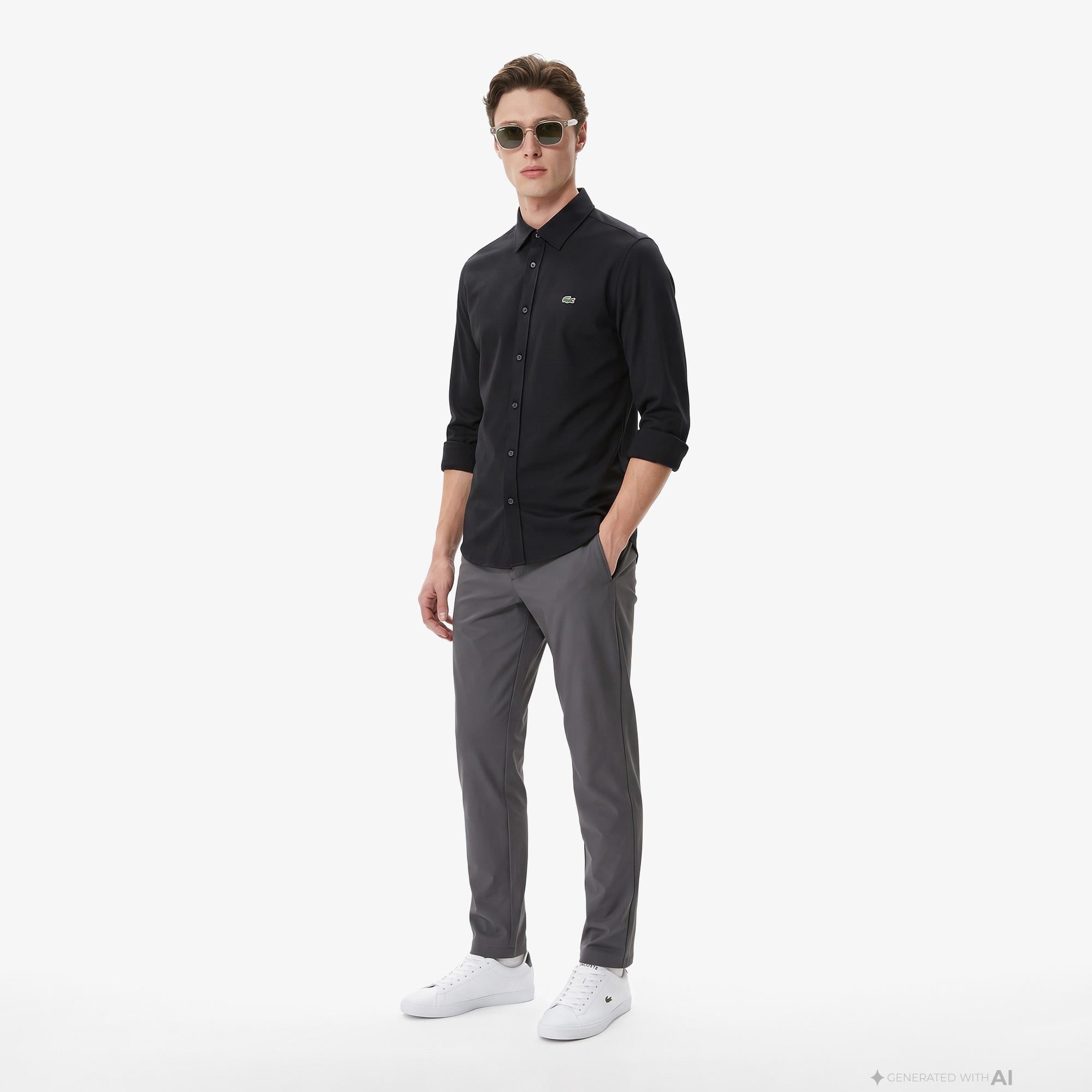 Erkek Slim Fit Siyah Gömlek