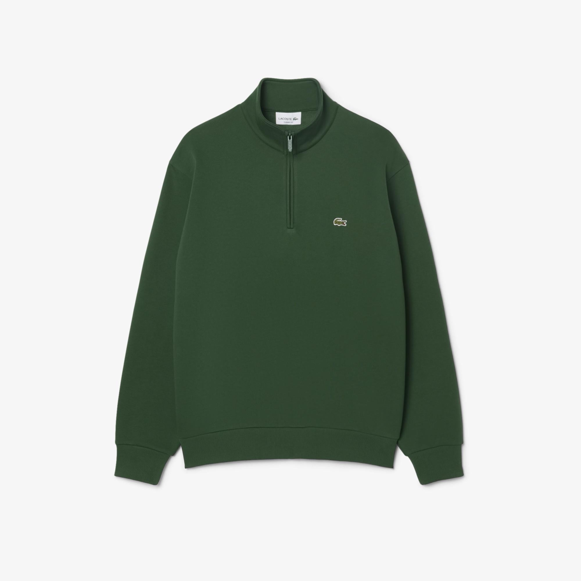 Erkek Classic Fit Yarım Fermuarlı Koyu Yeşil Sweatshirt