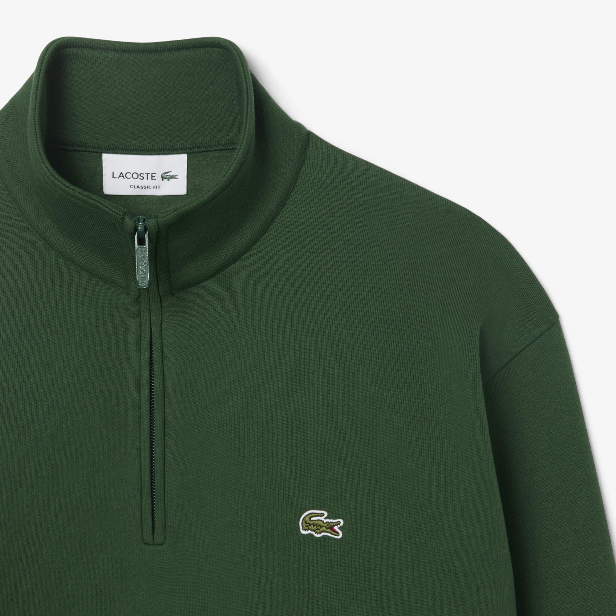 Erkek Classic Fit Yarım Fermuarlı Koyu Yeşil Sweatshirt