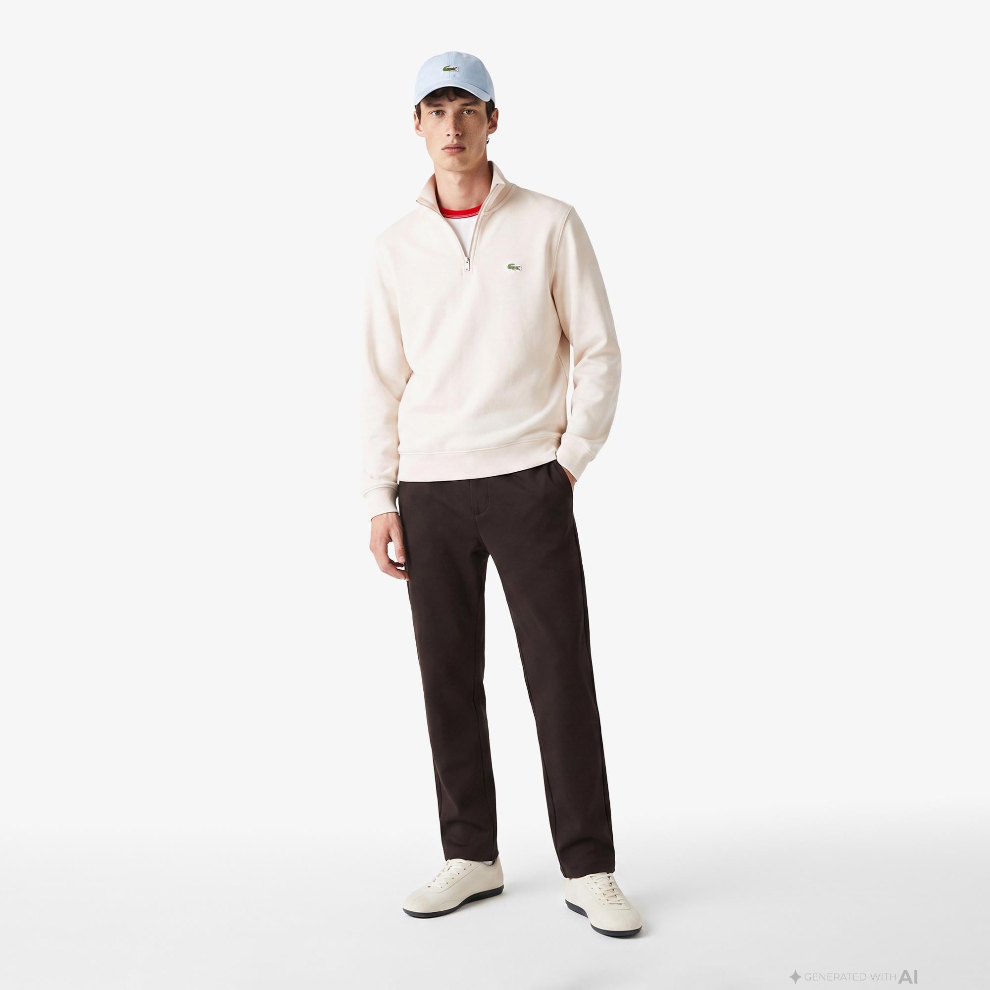 Erkek Regular Fit Yarım Fermuarlı Krem Sweatshirt