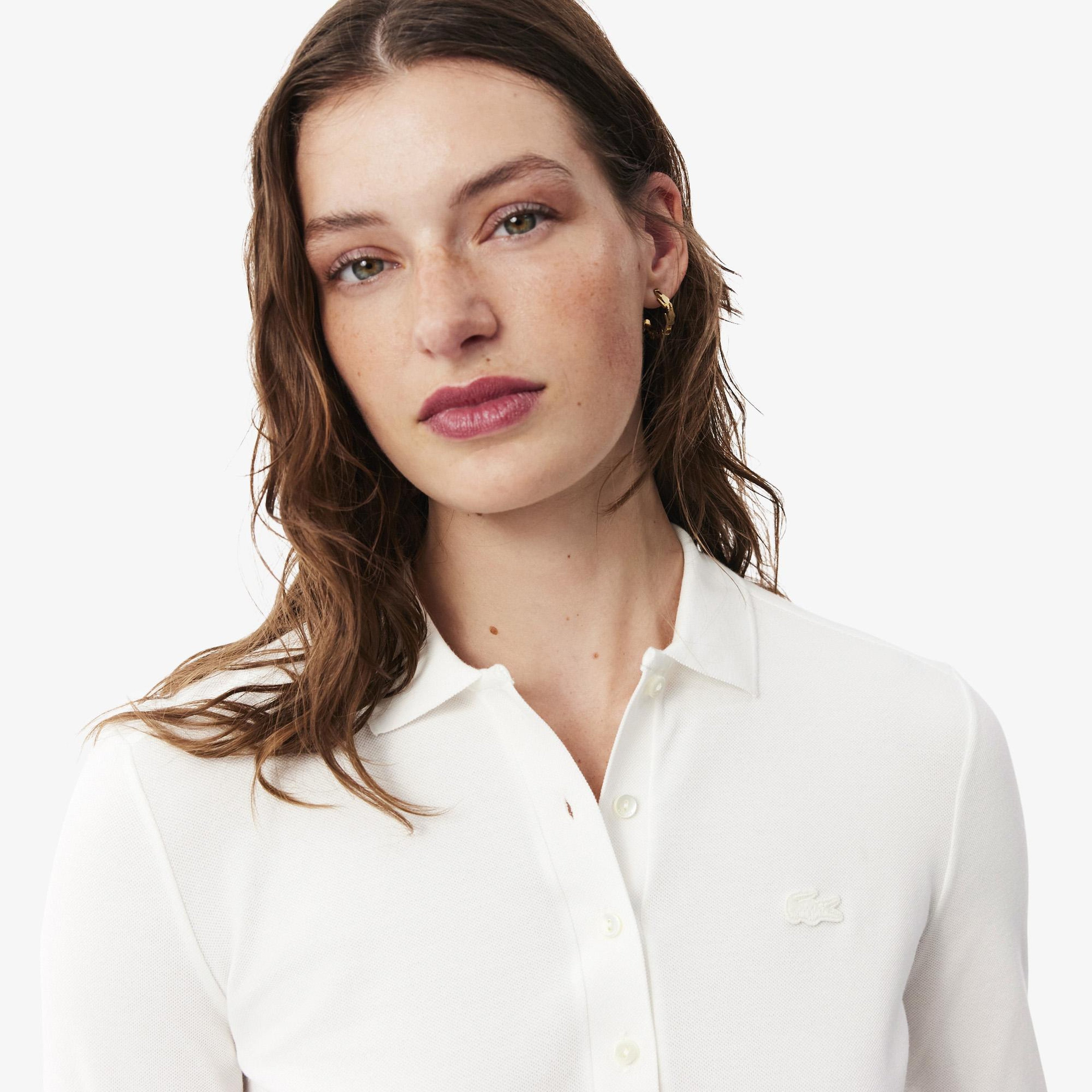 L.12.D Kadın Regular Fit Uzun Kollu Beyaz Polo