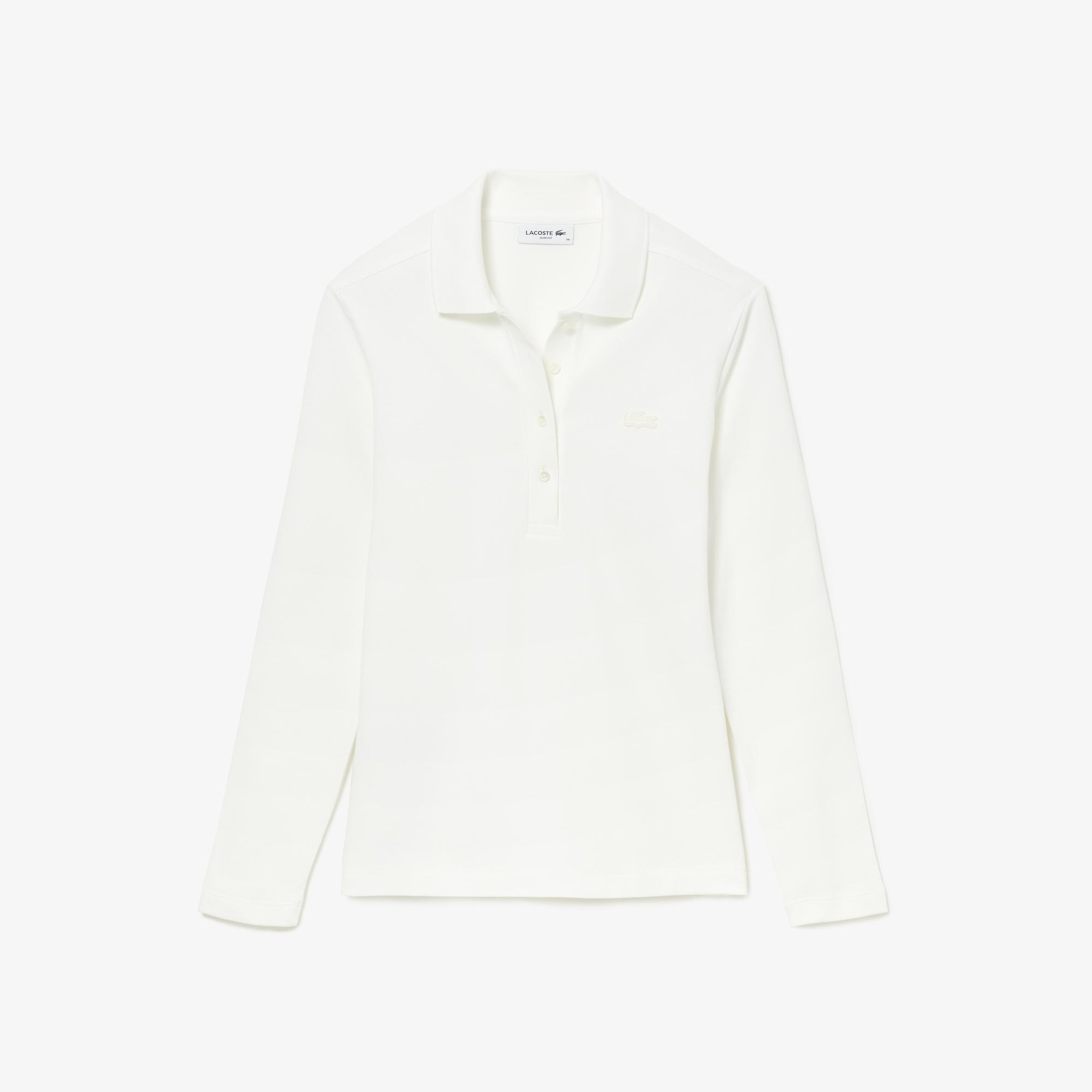 L.12.D Kadın Regular Fit Uzun Kollu Beyaz Polo