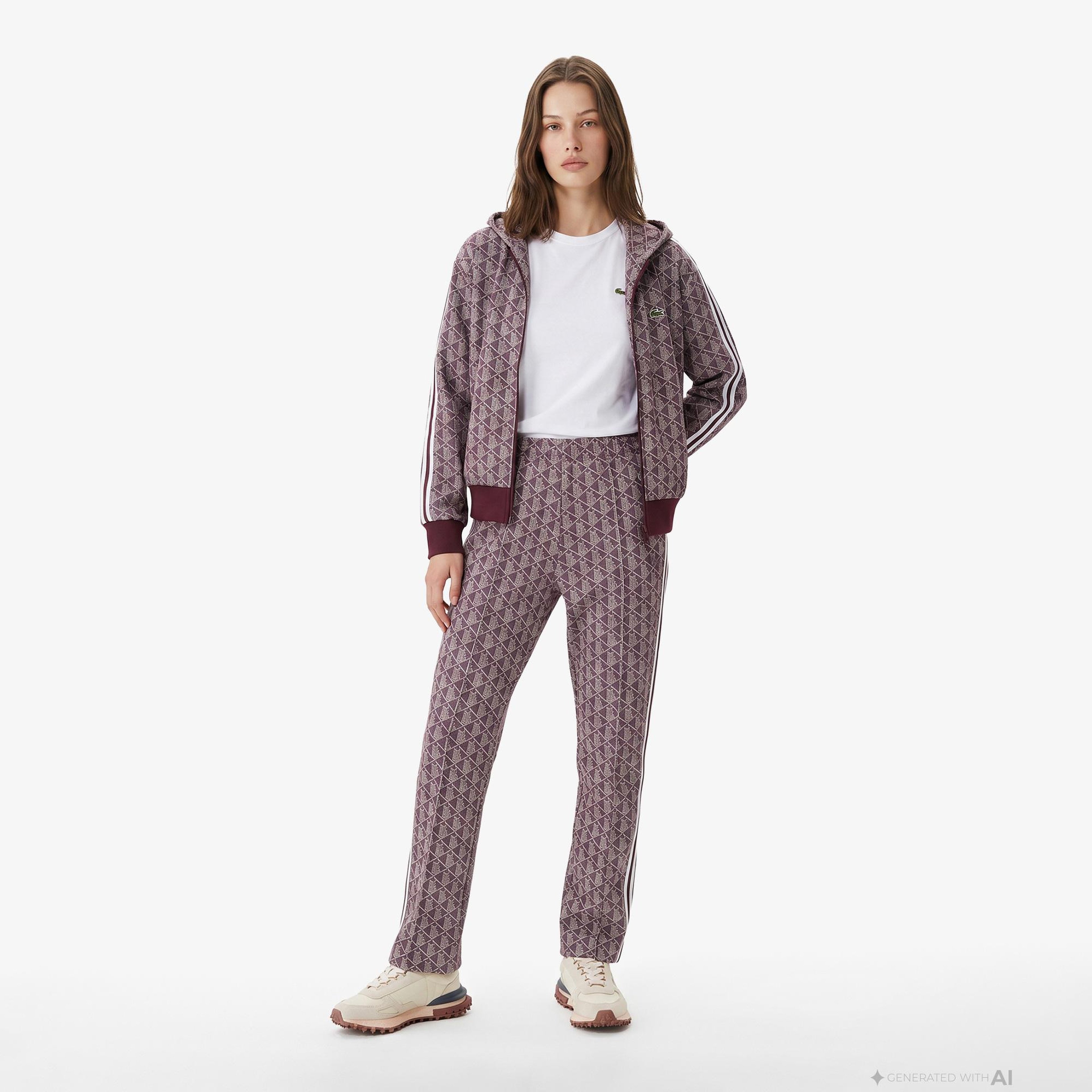 Kadın Flare Fit Monogram Bordo Eşofman Altı