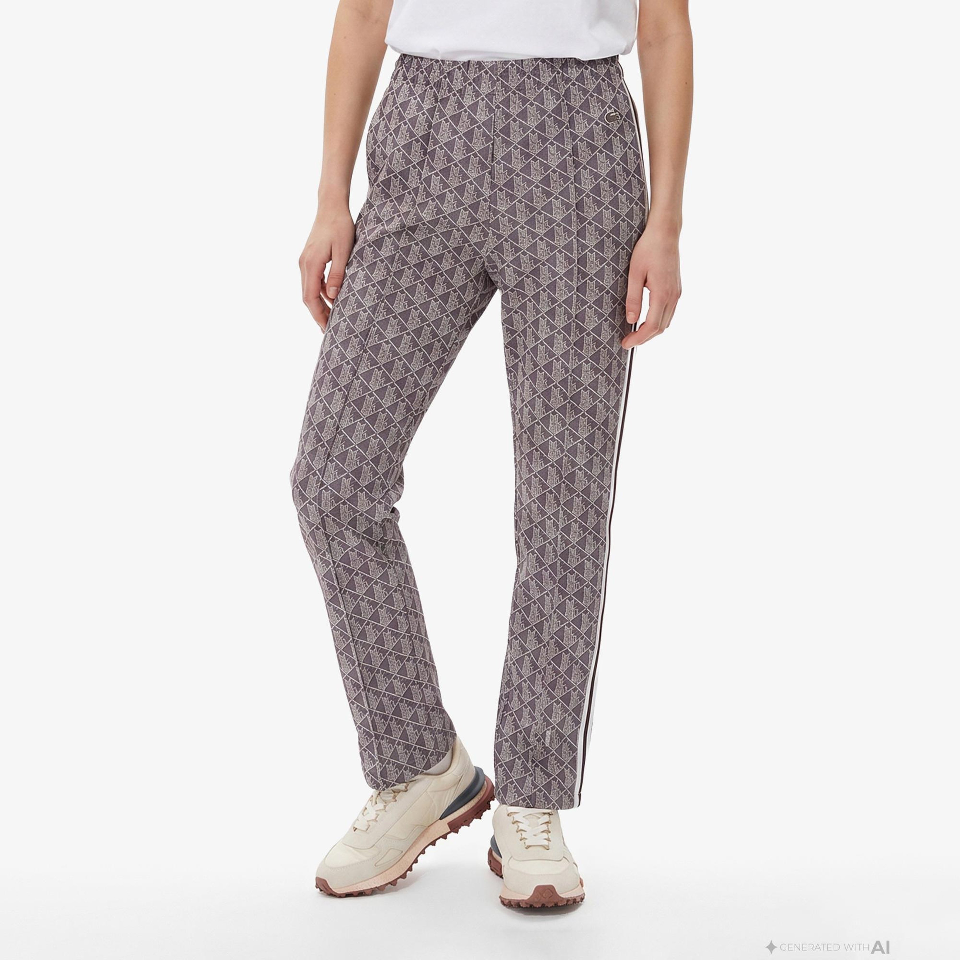 Kadın Flare Fit Monogram Bordo Eşofman Altı