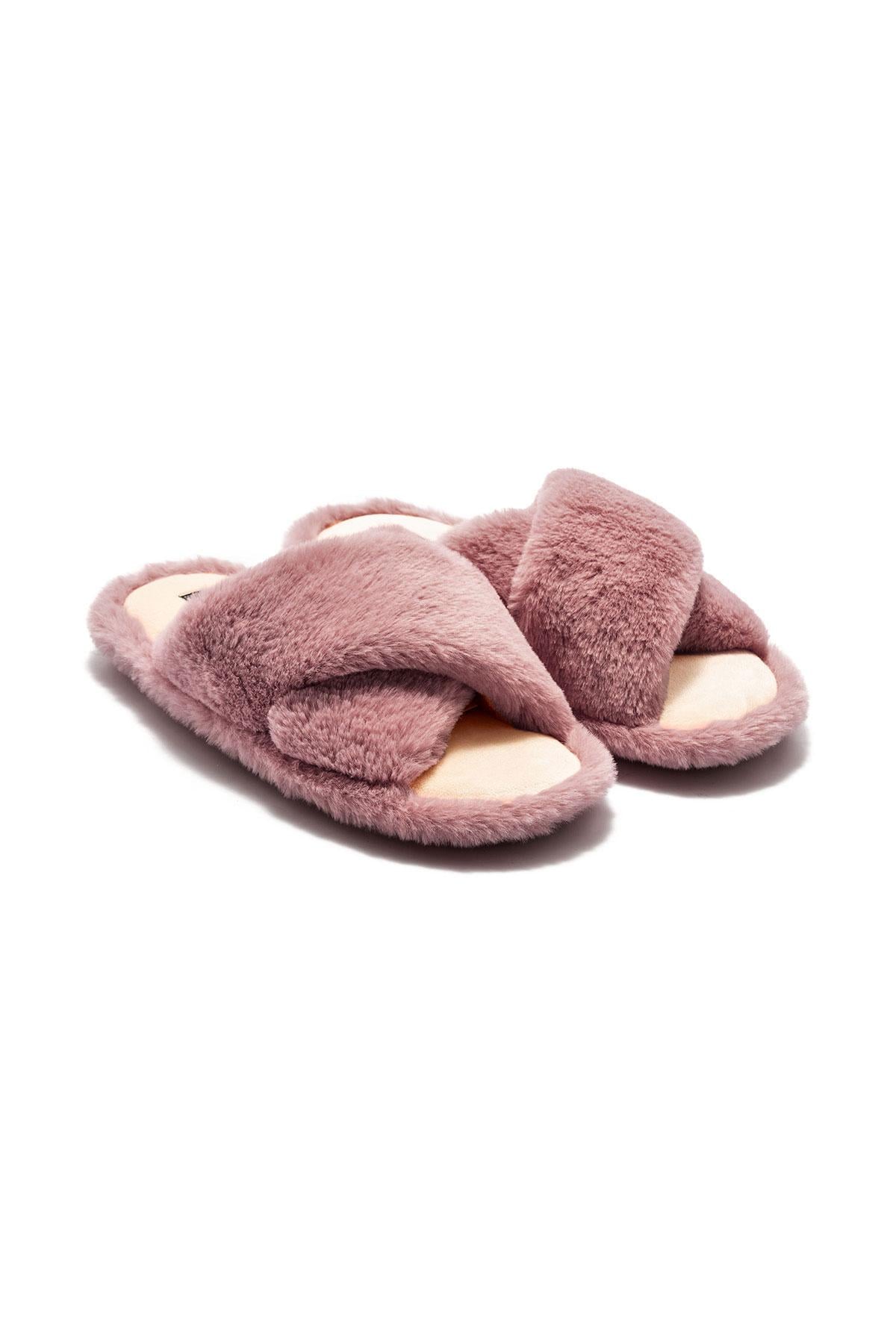 Çapraz Peluş Kadın Ev Terliği Pembe 36/41