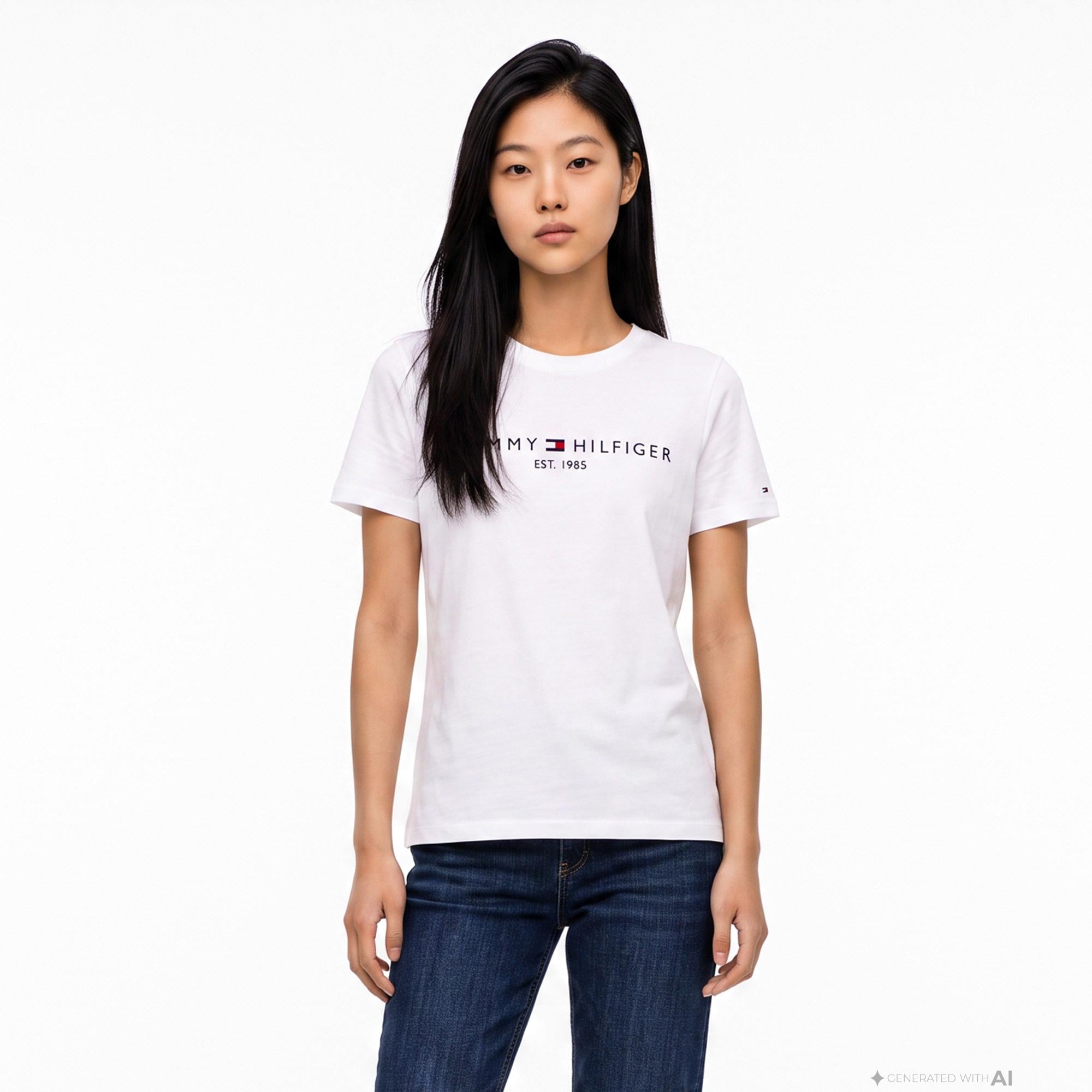 Tommy Hilfiger Corp Logo Kadın Beyaz Crop T-Shirt