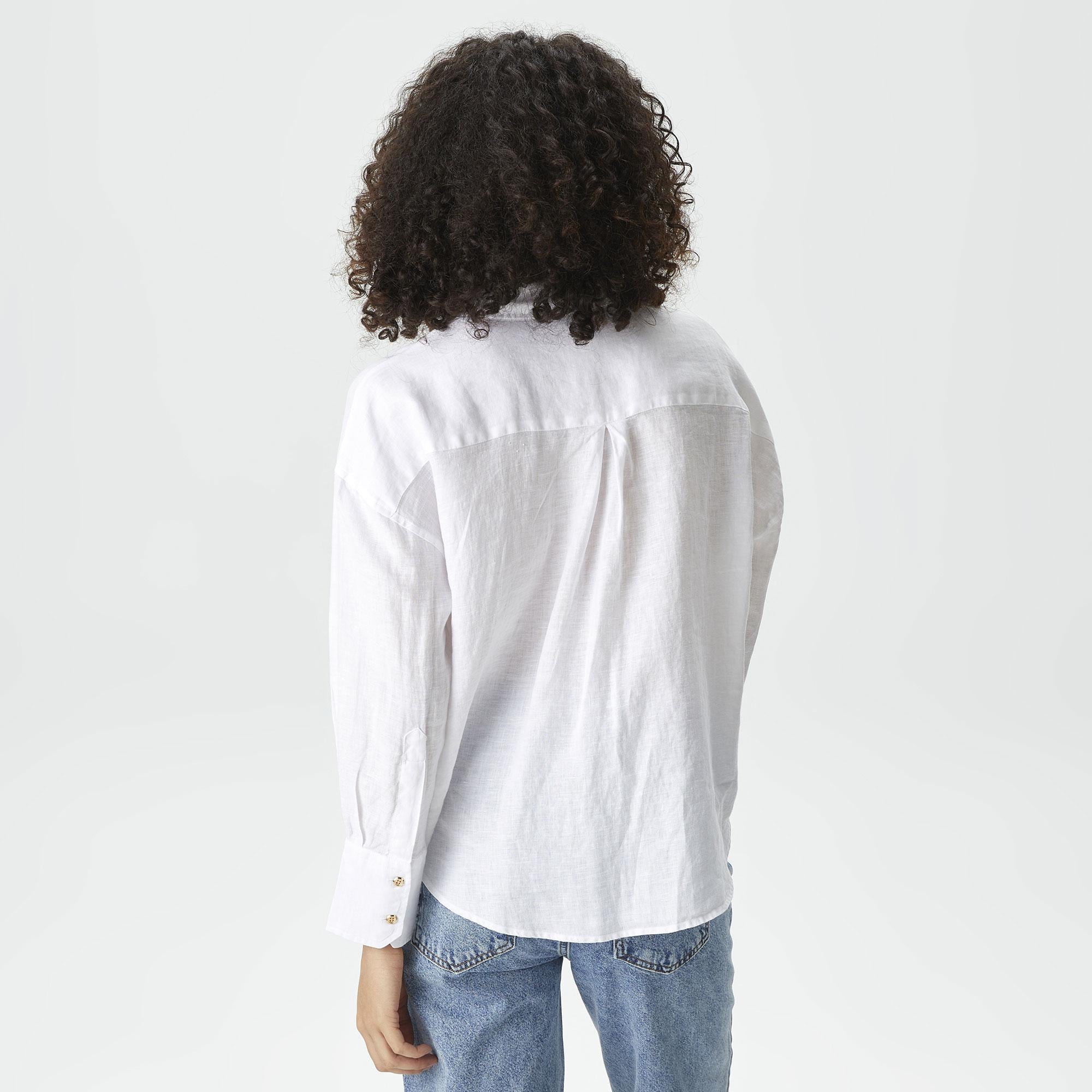 Nautica Kadın Beyaz Oversize Keten Gömlek