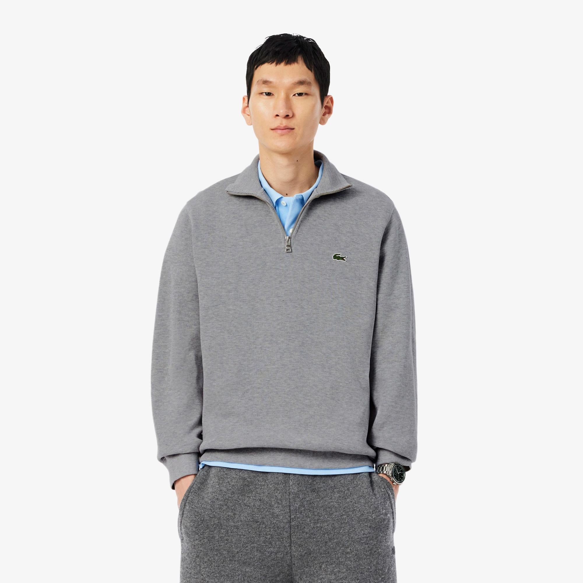 Erkek Classic Fit Yarım Fermuarlı Gri Sweatshirt