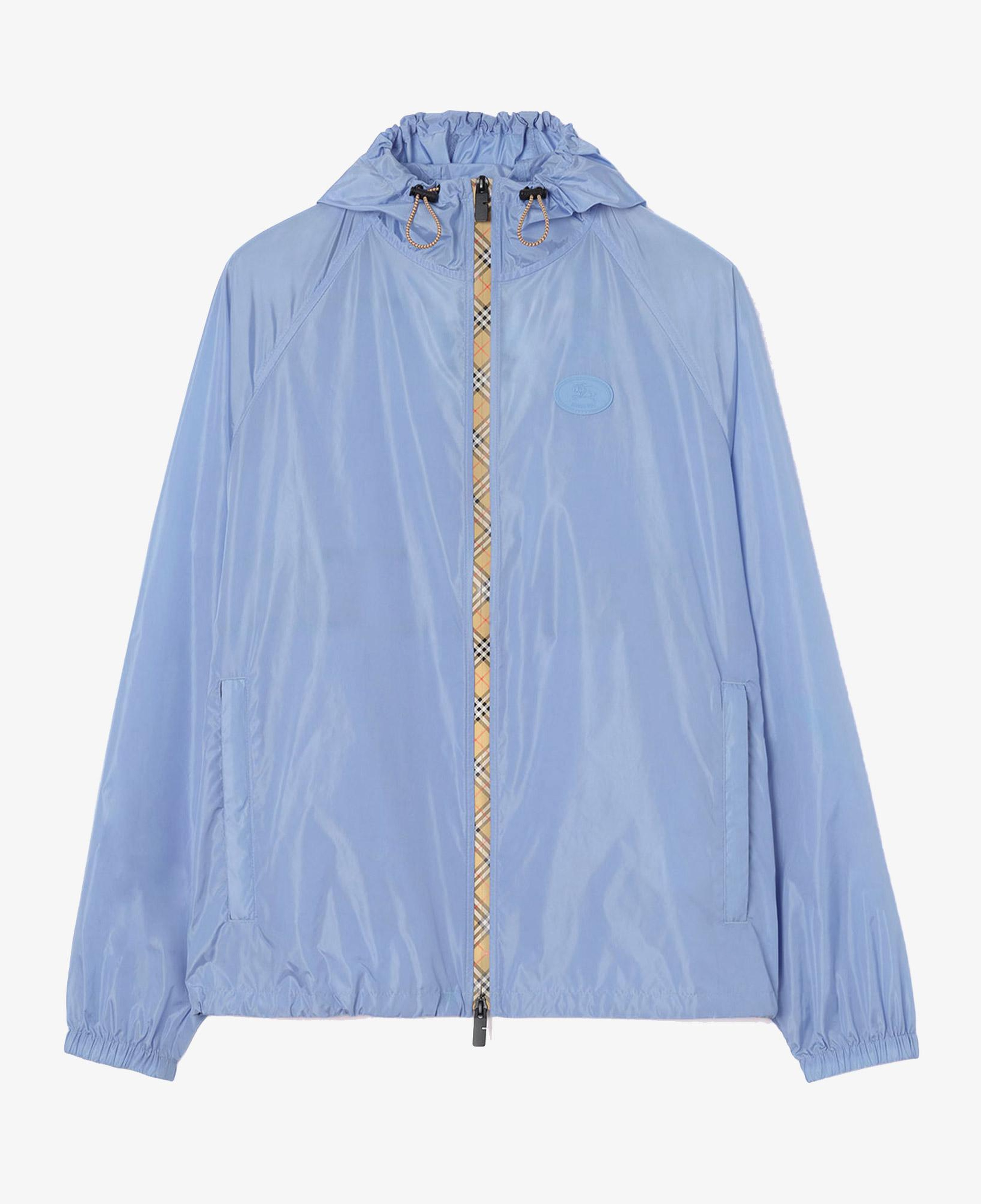 Burberry Checker-Tape Nylon Hooded Erkek Mavi Rüzgarlık